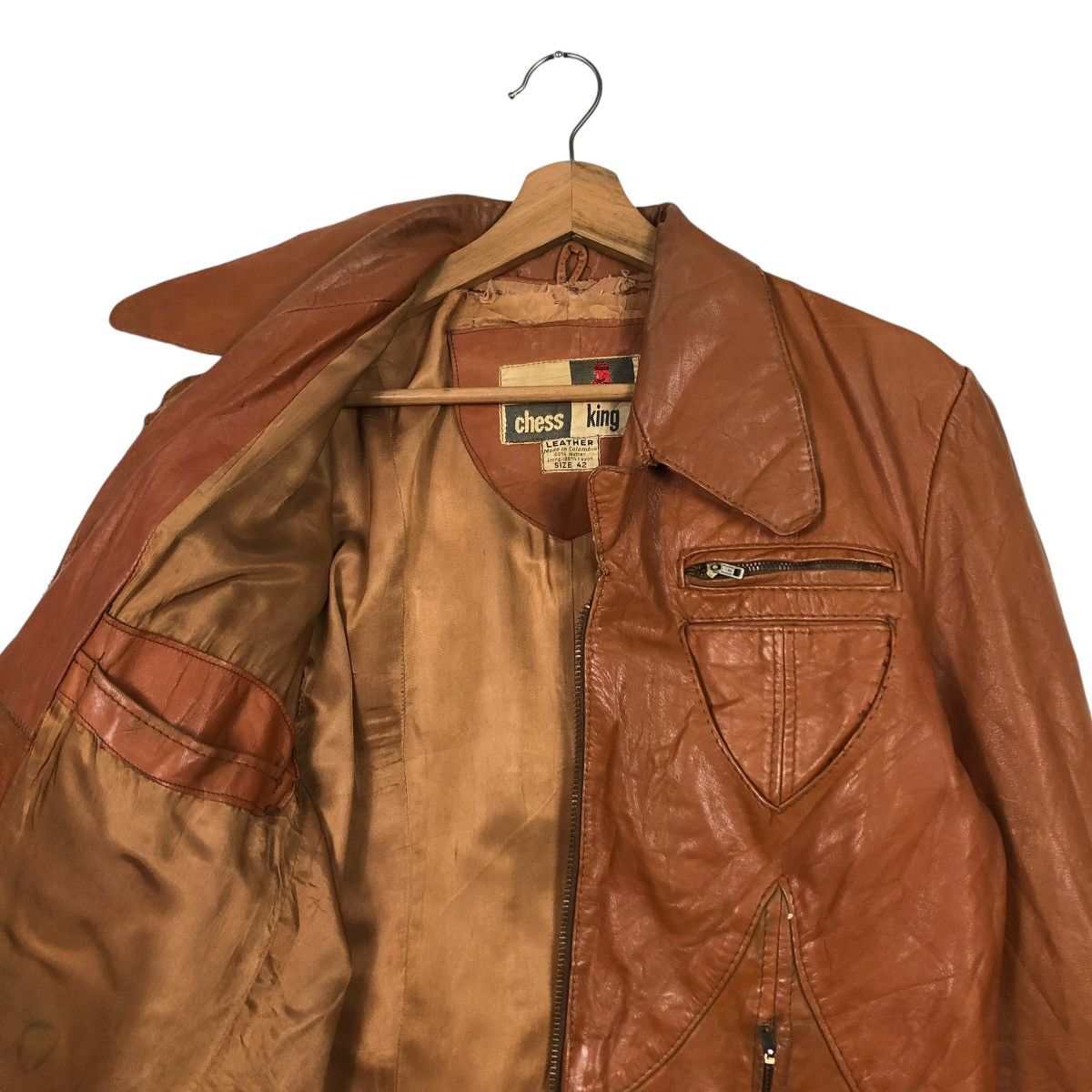 Japanese Brand 🔥VINTAGE 50’s BIKER GENUINE LEATHER JACKET CHESS KING TALON Size US S / EU 44-46 / 1 - 14 Thumbnail