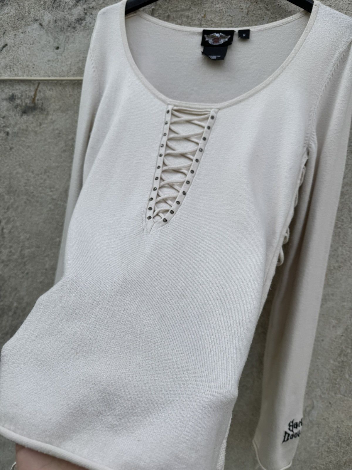 Harley Davidson Vintage Harley Davisdon Lace up Longsleeve 90s Beige Size M / US 6-8 / IT 42-44 - 7 Thumbnail