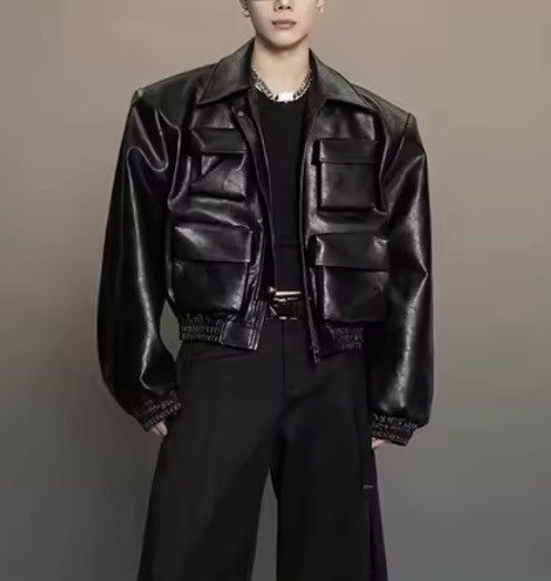 Japanese Brand Distressed Oversized PU Leather Bomber Jacket Size US M / EU 48-50 / 2 - 11 Thumbnail
