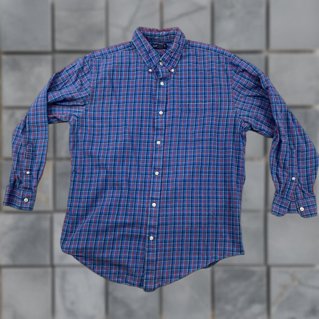 Lands' End Lands' End Dress Shirt Mens 16.5 Blue Plaid Tailored Fit Long Sleeve Pocket Collared Button-Down Mens Shirt Size 46R - 1 Thumbnail