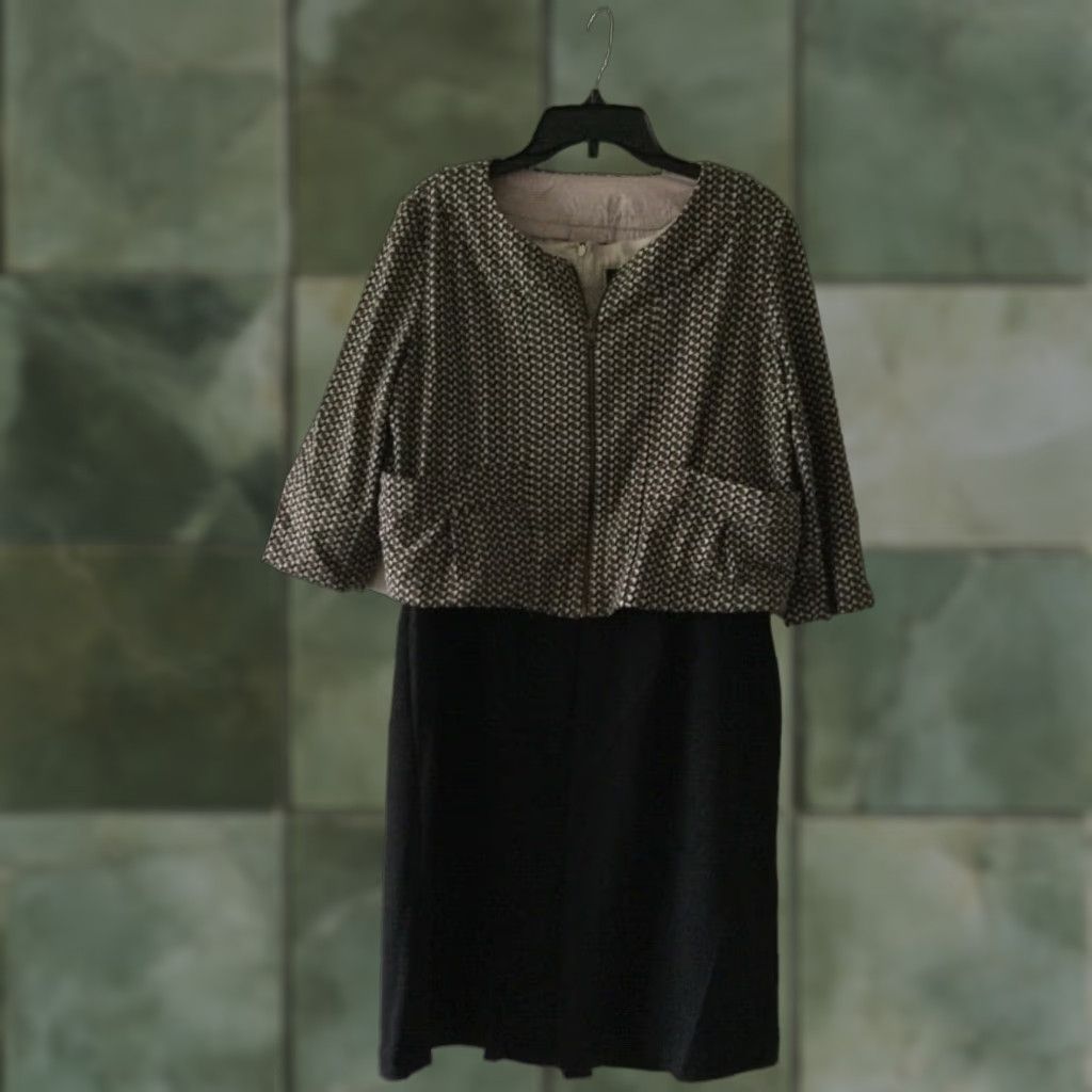 Vintage K Womens 2 PC Dress Size 14 Brown Tan Black Sleeveless Dress & Print Jacket Size XL / US 12-14 / IT 48-50 - 1 Thumbnail
