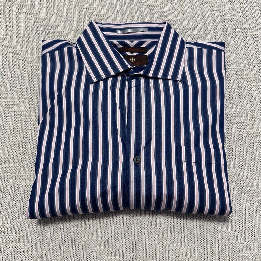 Toscano Toscano navy and pink striped button down shirt Size US L / EU 52-54 / 3 - 1 Thumbnail