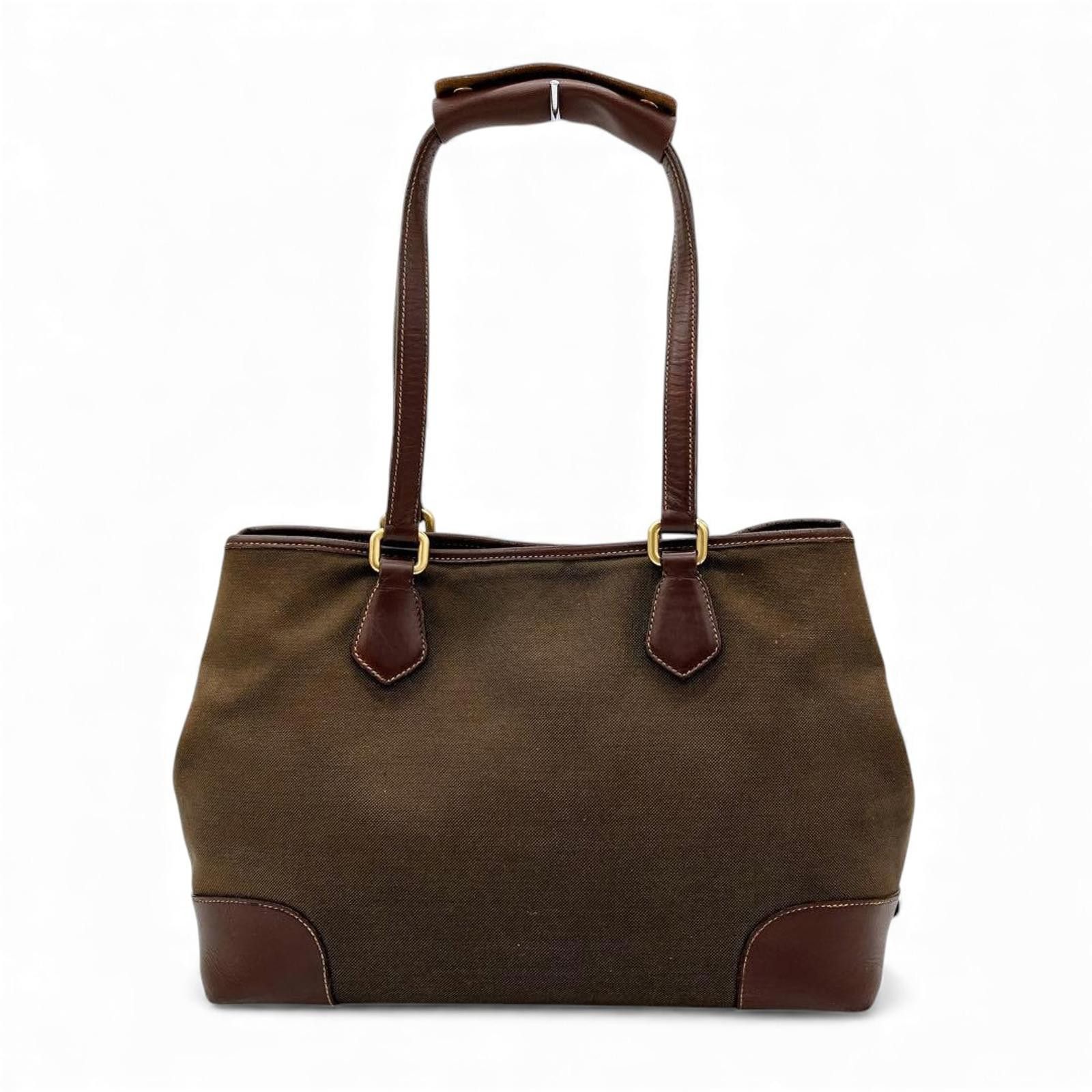 Prada Prada - Brown Canvas Leather Tote Bag Size ONE SIZE - 2 Thumbnail