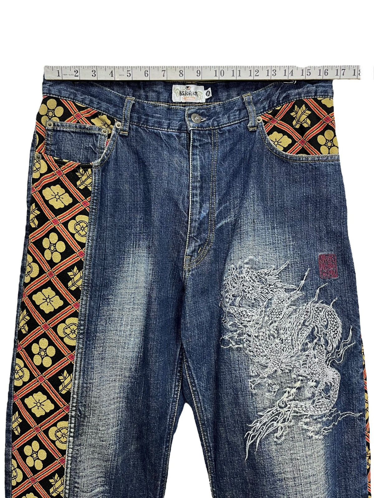Vintage Vintage KARAKURI TAMASHI Embroidery Dragon Classic Sukajan💥 Size US 33 - 14 Thumbnail