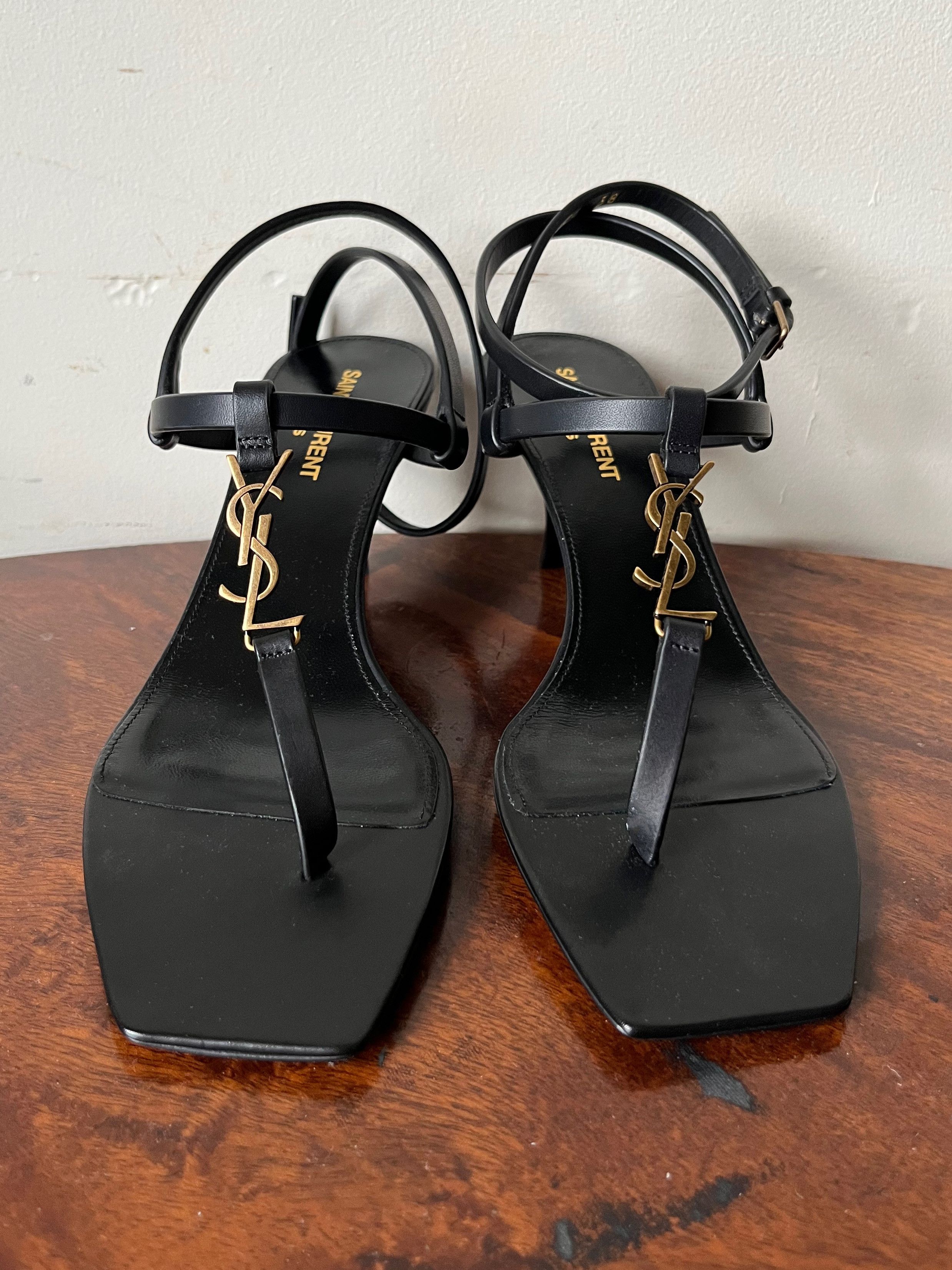 Saint Laurent Paris Cassandra Heel Shoes Sandals In Smooth Leather in Black, Women's (Size 8)