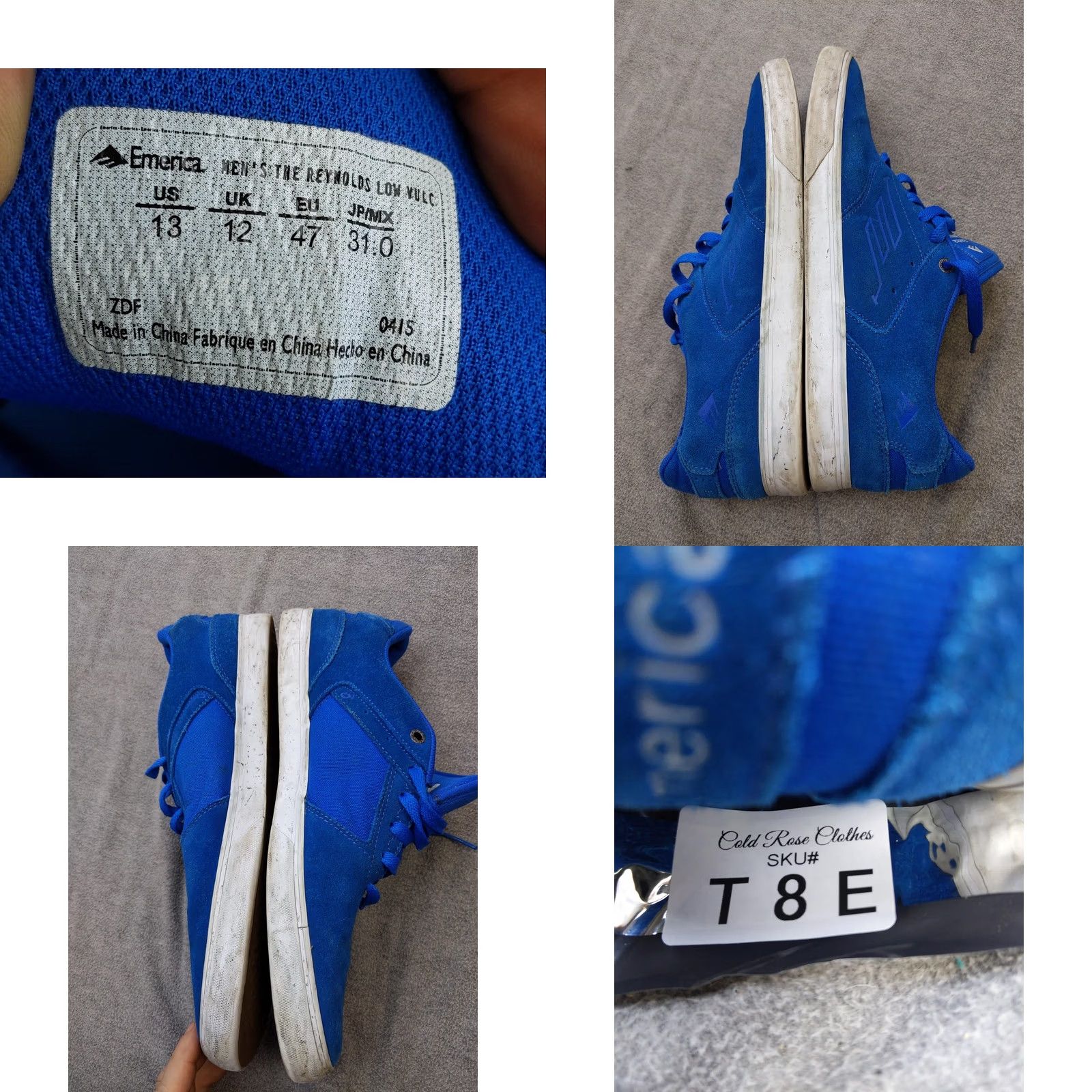 Emerica Emerica The Reynolds Low Vulc Shoes Mens 13 Blue Suede Skate Sneakers Low Top Size US L / EU 52-54 / 3 - 8 Thumbnail