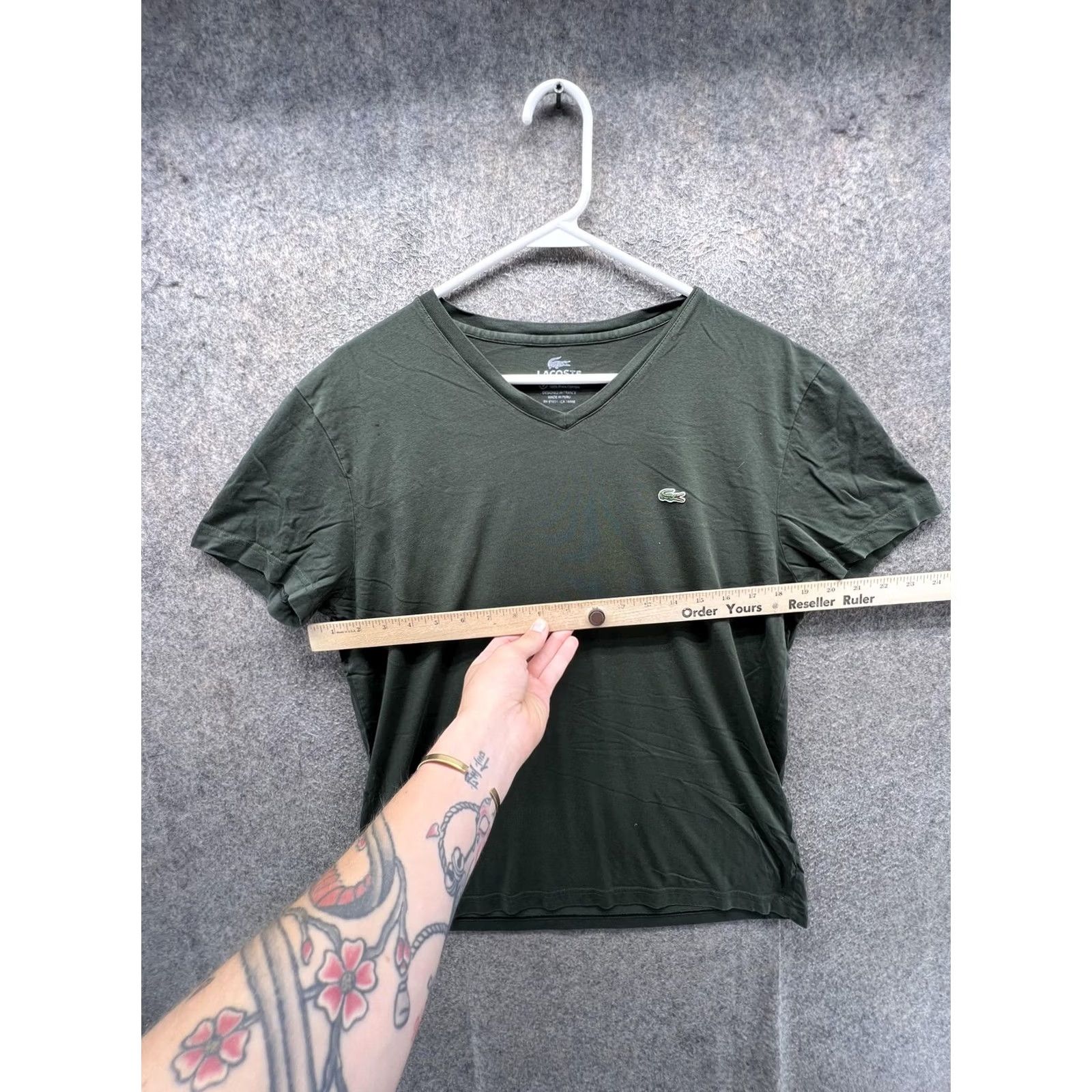 Lacoste Lacoste Shirt Mens L 5 Green Pima Cotton V Neck Logo Tee Tagless Soft T-Shirt Short Sleeve Knitted Jersey 100% Cotton Adult Mens Size US L / EU 52-54 / 3 - 4 Thumbnail