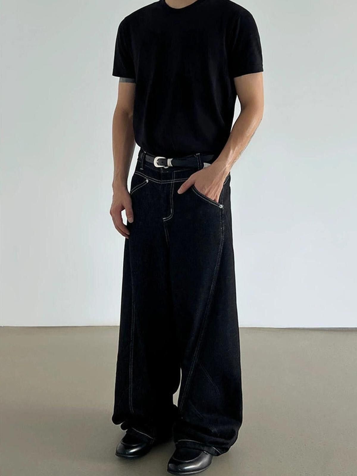 Jean Black Wide-Leg White Stich Detailing Jeans Size US 32 / EU 48 - 5 Thumbnail