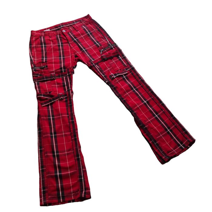 Men's Red Plaid Tartan Patchwork Punk Jeans