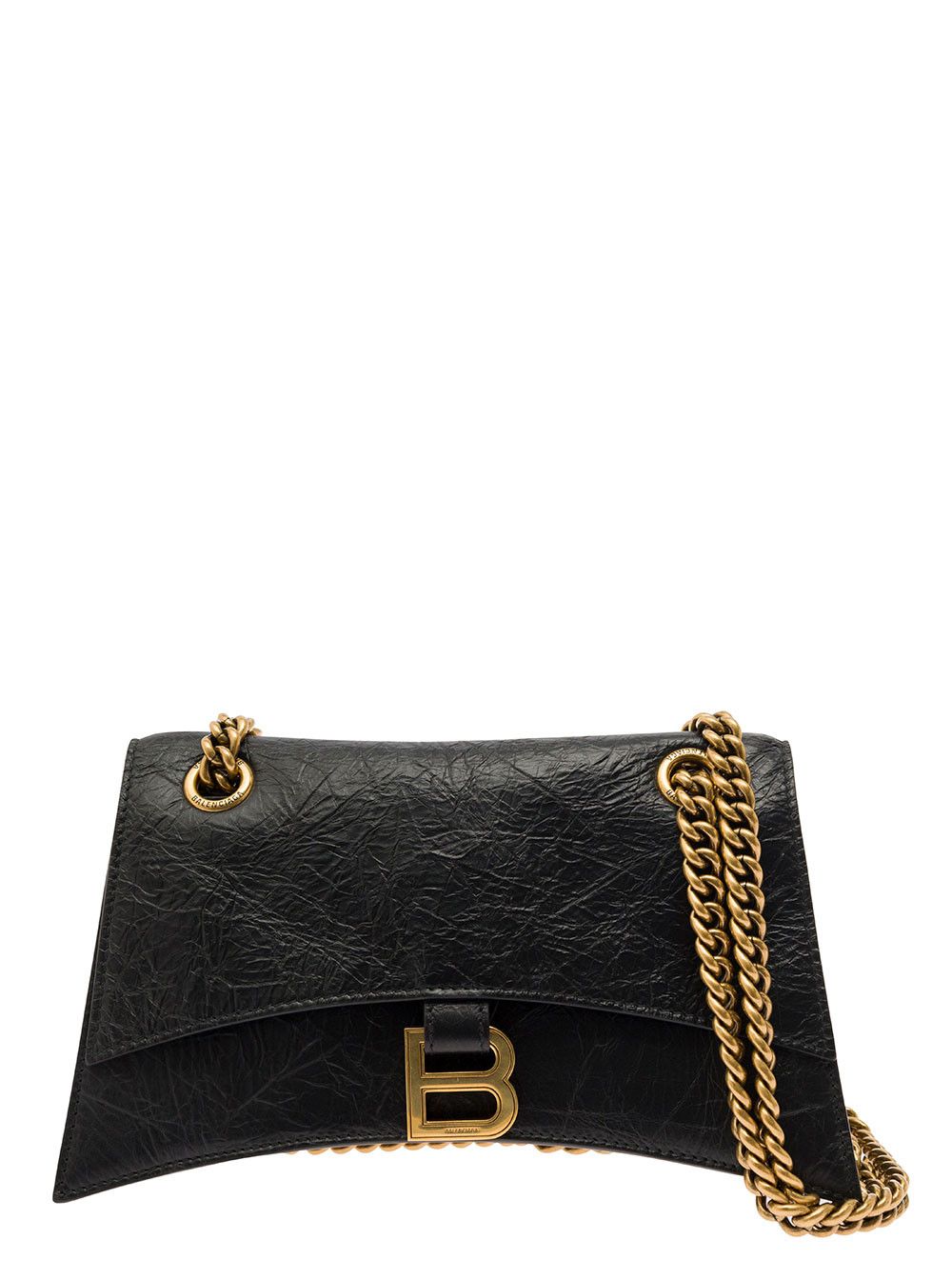 Balenciaga 'crush Small' Black Crossbody Bag With B Logo In Crushed Leather Woman, Women's
