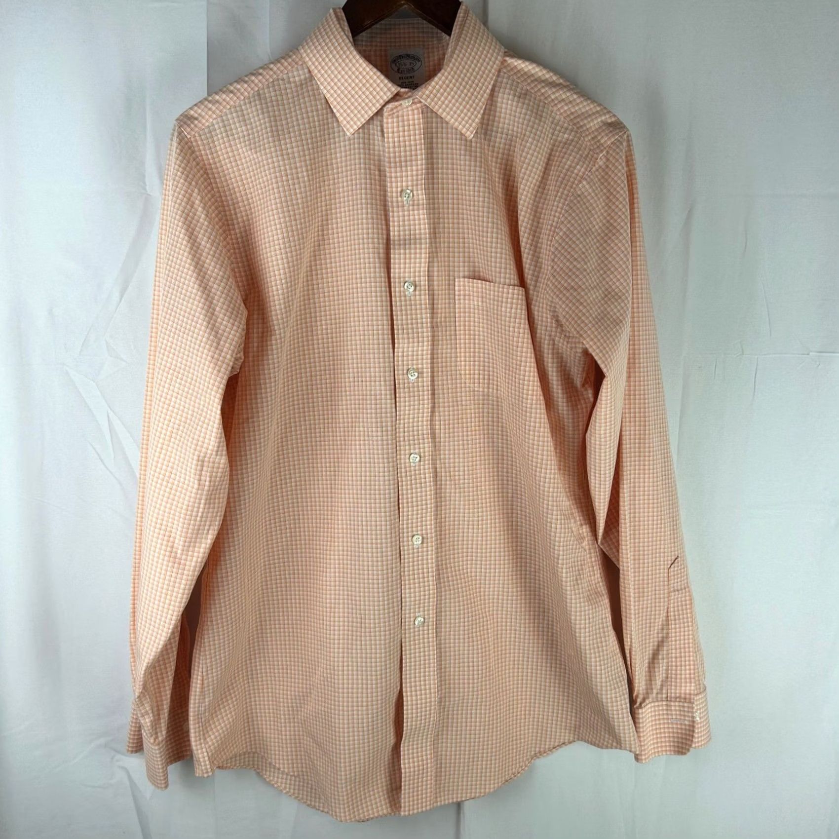 Brooks Brothers Brooks Brothers Dress Shirt Mens 15.5 35 Orange Gingham Regent Fit Non-Iron Shirt Mens Size 42R - 2 Thumbnail