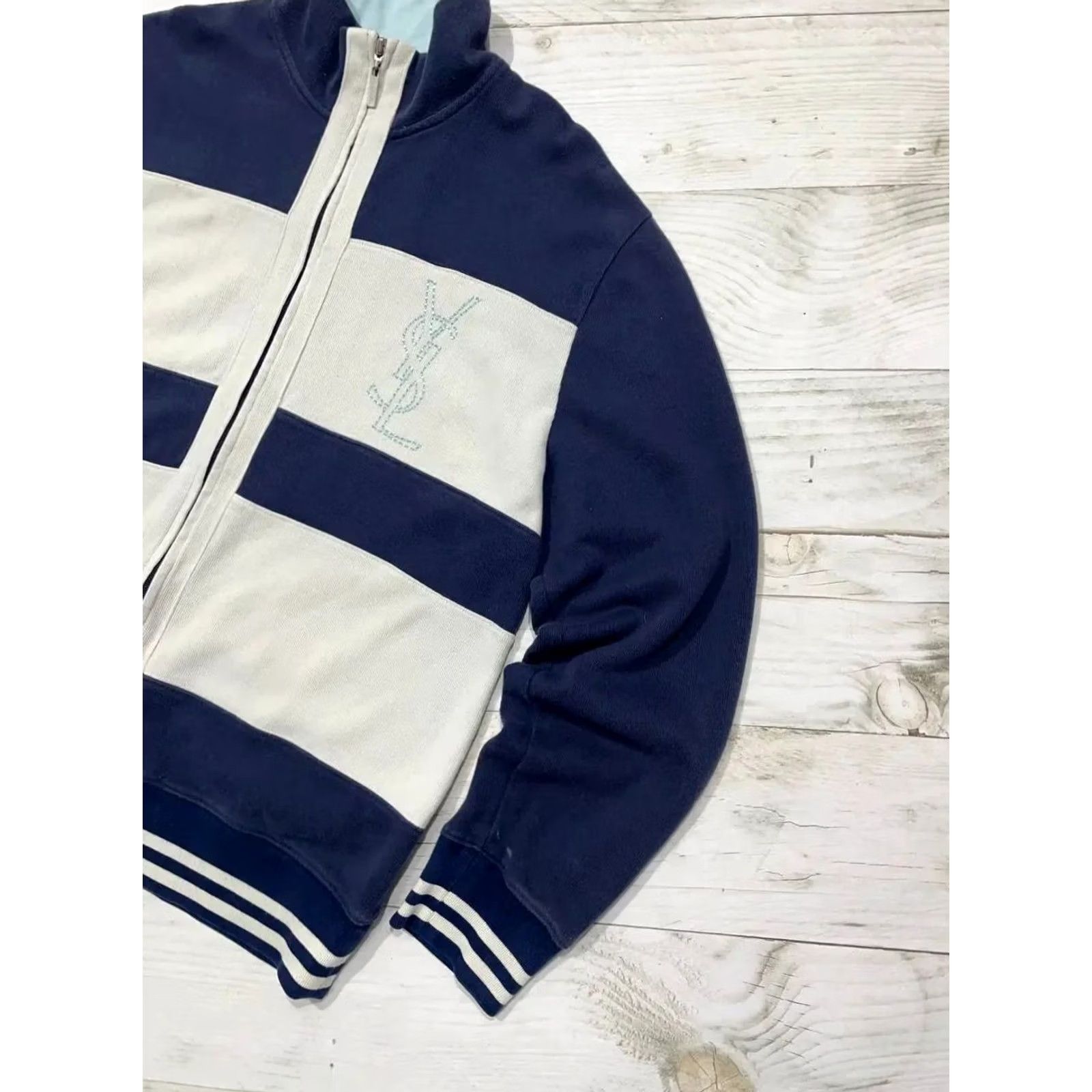 Yves Saint Laurent VINTAGE Yves Saint Laurent Sweatshirt Zip Up Jacket YSL Big Logo 90s Men XL Blue Size US XL / EU 56 / 4 - 6 Thumbnail