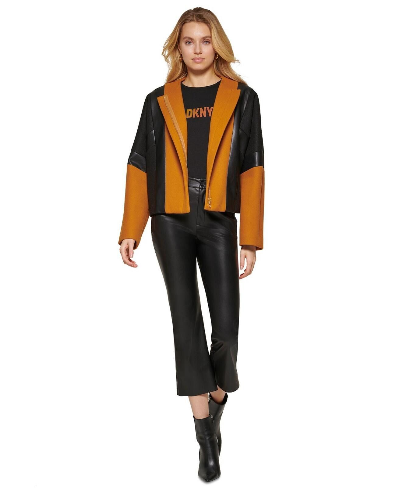 DKNY DKNY Women's Mixed Media Jacket - L - Roast Pecan Heather Size L / US 10 / IT 46 - 4 Thumbnail