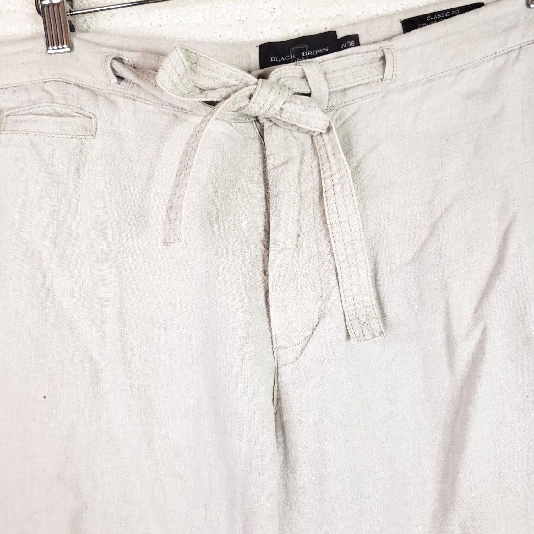 Vintage Black Brown 1826 Pants Beige Linen 36x30 Mens Relaxed Straight Pockets Drawstring Beach Casual 100% Linen Size US 36 / EU 52 - 7 Thumbnail