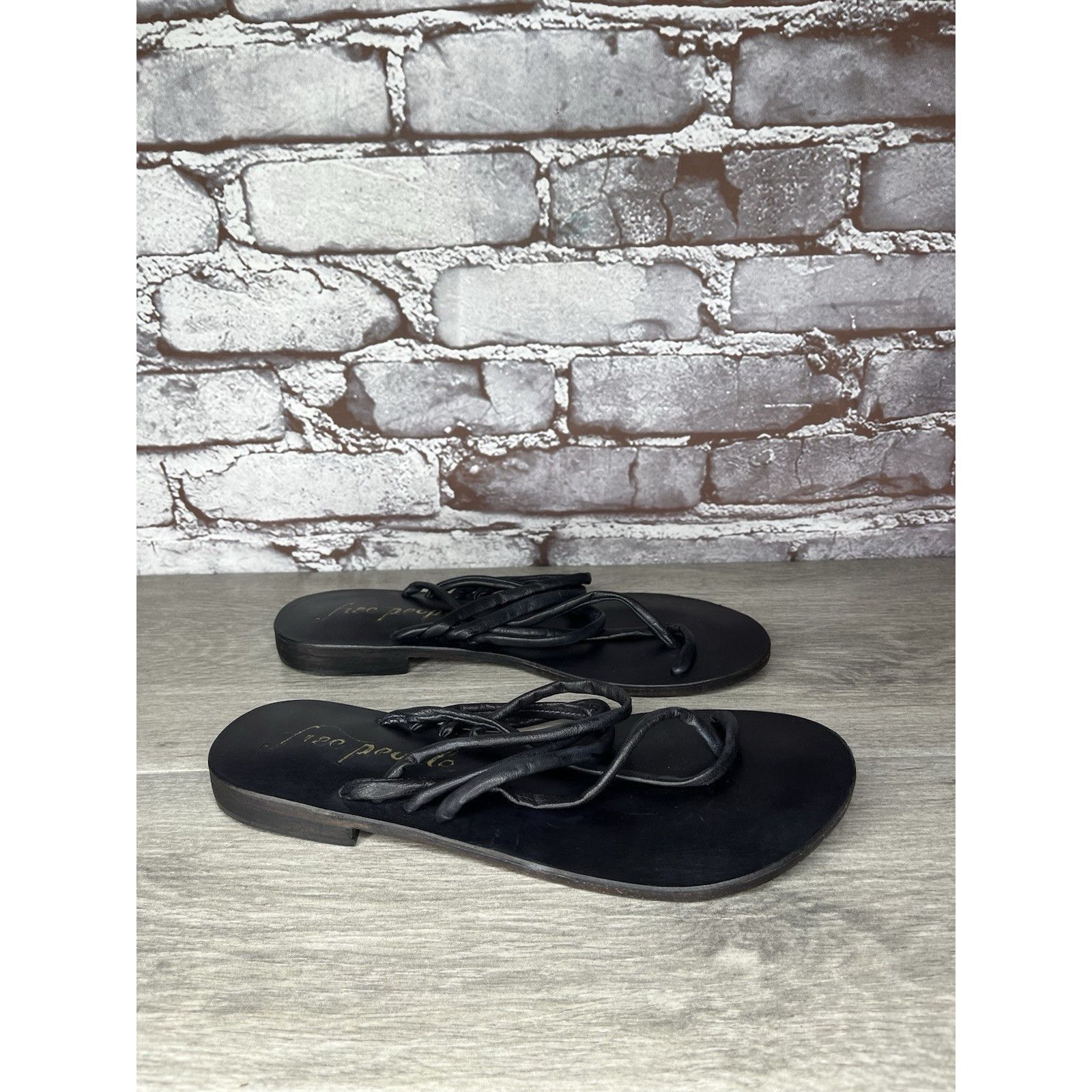 Free People Free People Kayla Black Leather Strappy Slides Sandals Women Size US 7.5 / IT 37.5 - 1 Thumbnail