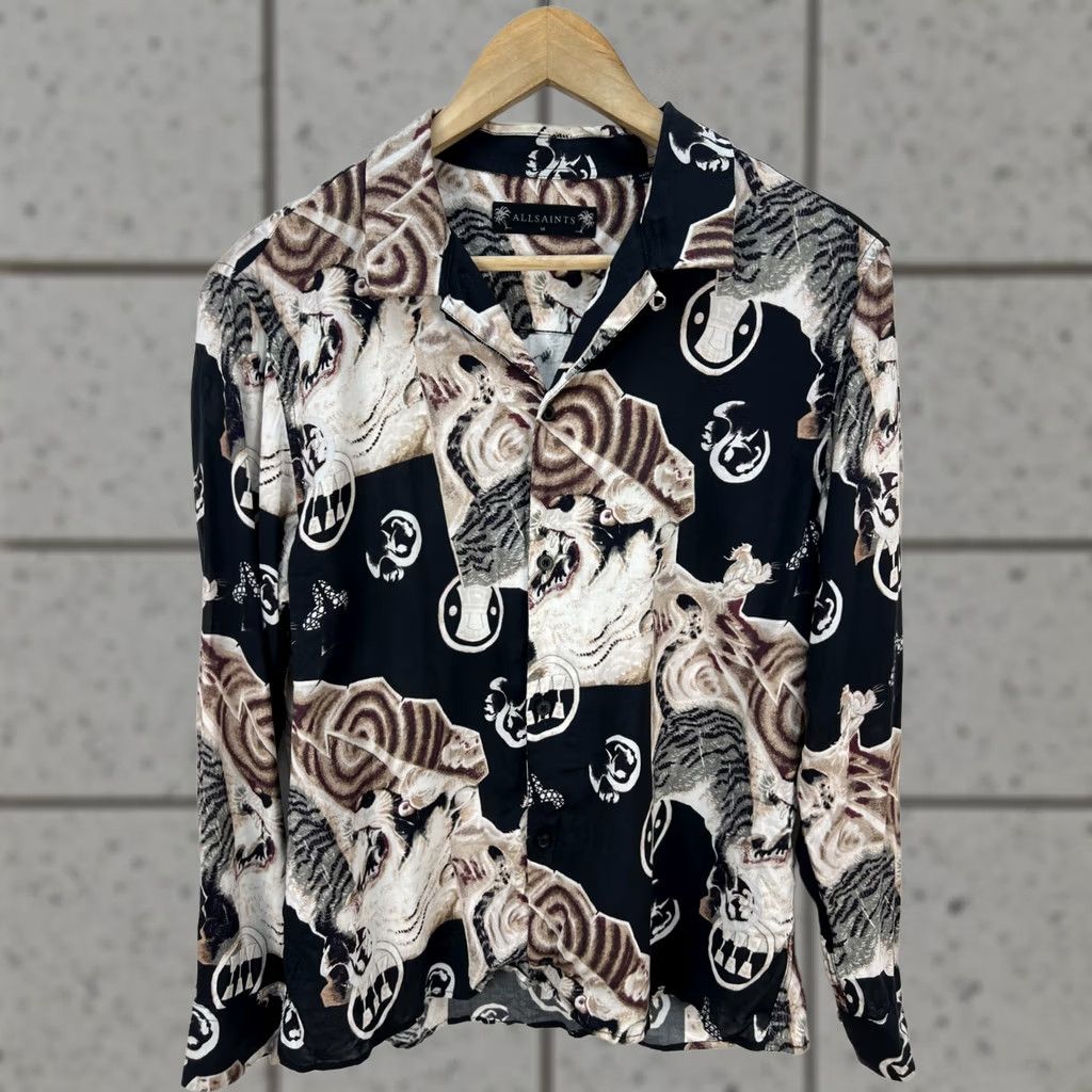 Allsaints AllSaints Tiger Floral Hawaiian Shirt Long Sleeve Viscose Beast Akita Print Mens Size US S / EU 44-46 / 1 - 1 Thumbnail