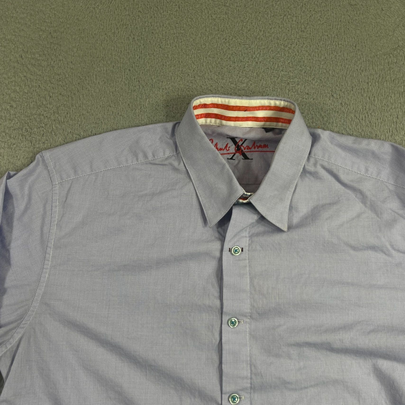 Robert Graham Robert Graham Shirt Mens XL Blue Plaid Button-Up Flip Cuff All Over X Print X Collection Size US XL / EU 56 / 4 - 2 Thumbnail