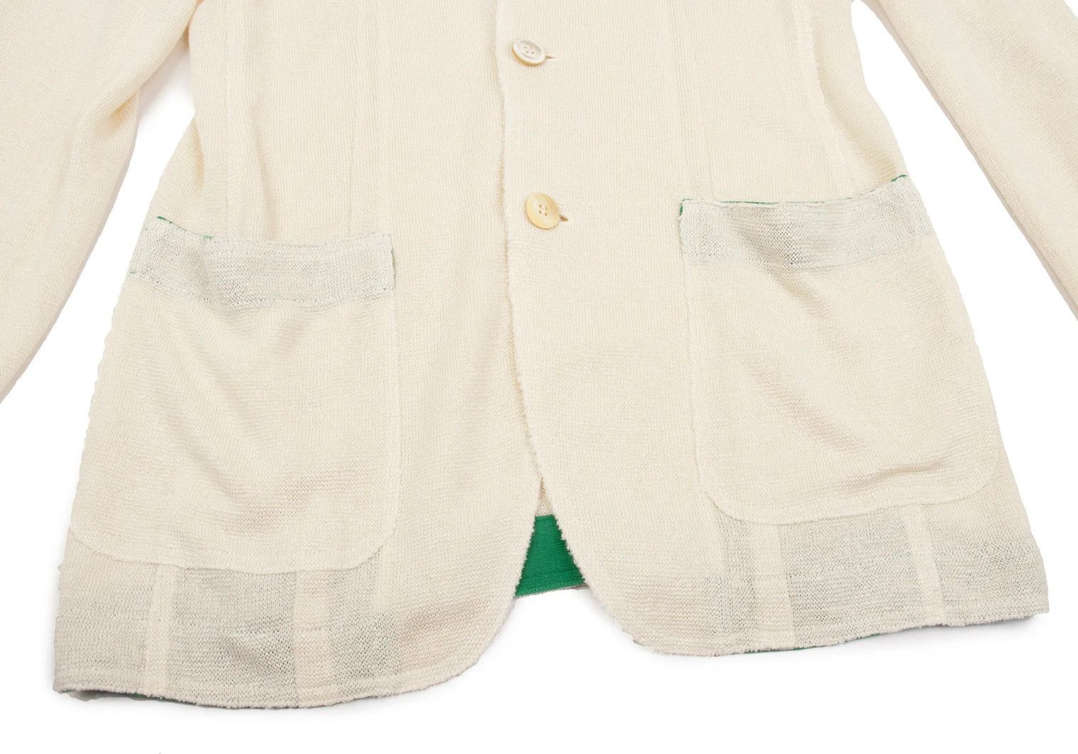 Issey Miyake Linen Acrylic Color-Collared Long Knit Jacket in Cream Green Size US XL / EU 56 / 4 - 9 Thumbnail