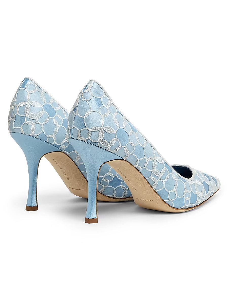 Manolo Blahnik os11x0326 Neliraval Gala 90mm Embroidered Satin Pumps Blue Size US 7.5 / IT 37.5 - 3 Thumbnail