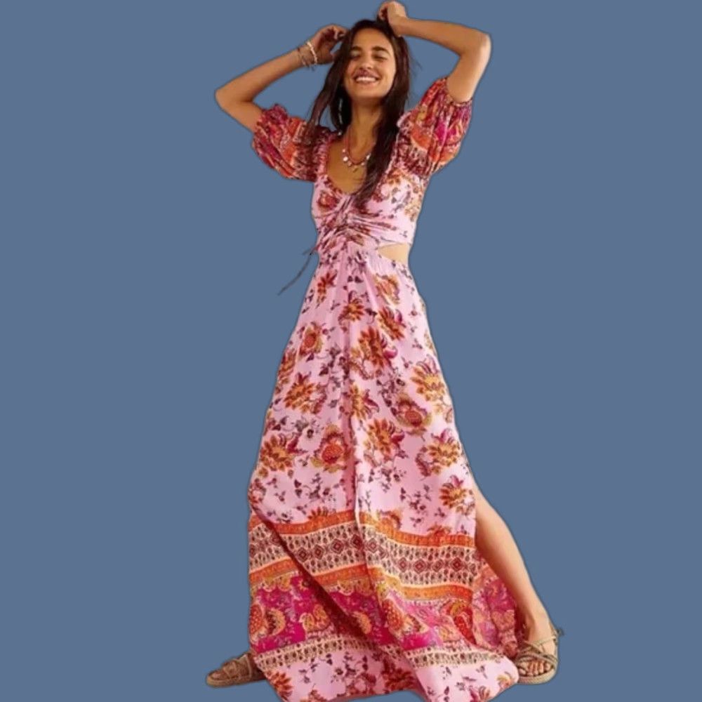 Free People Free People Jumpsuit Women's Casual One-Piece Short Sleeve Pink Bali Citrus Skies Cutout L Size 36" / US 14 / IT 50 - 1 Thumbnail