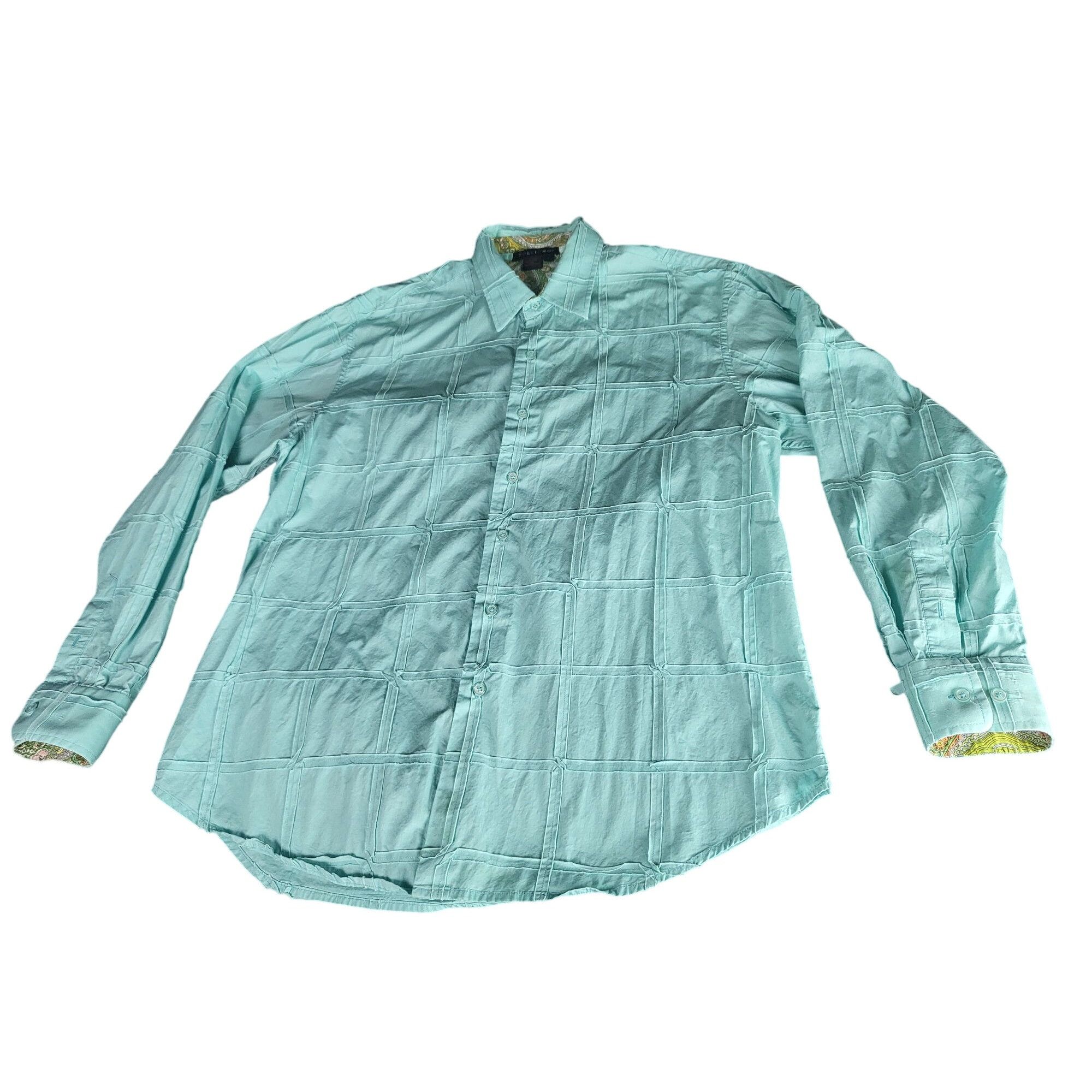 Designer Tulliano Button Up Shirt Men Sz L Aqua Checkered Designer Pr Size US L / EU 52-54 / 3 - 1 Thumbnail