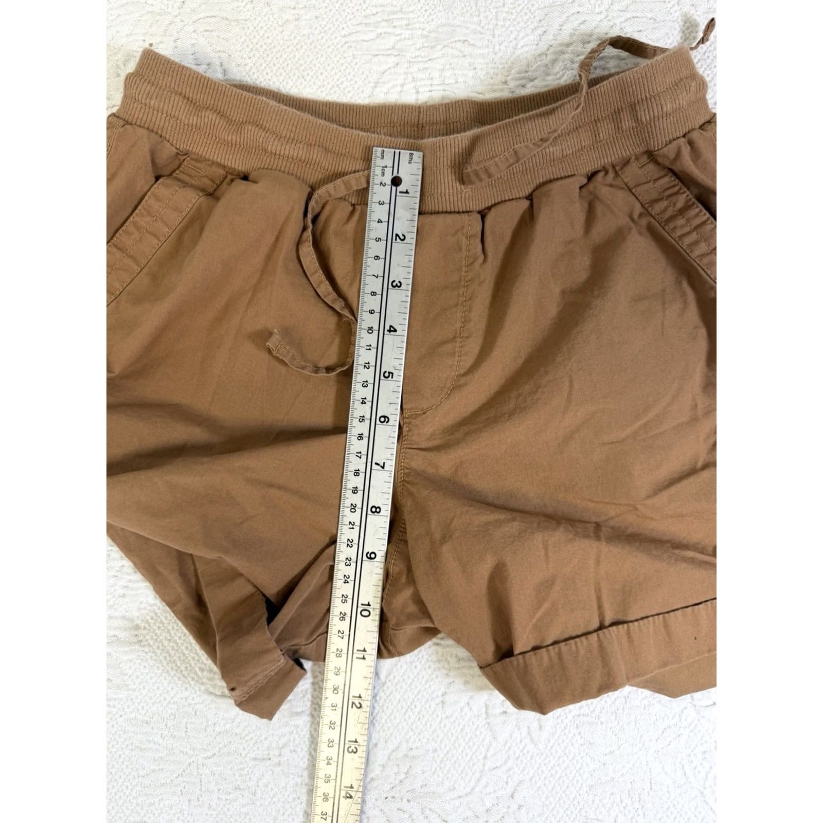 Vintage Pact Womens Shorts S Casual Elastic Waist Drawstring Pockets Chino 4in Inseam Brown Solid Size 28" / US 6 / IT 42 - 4 Thumbnail