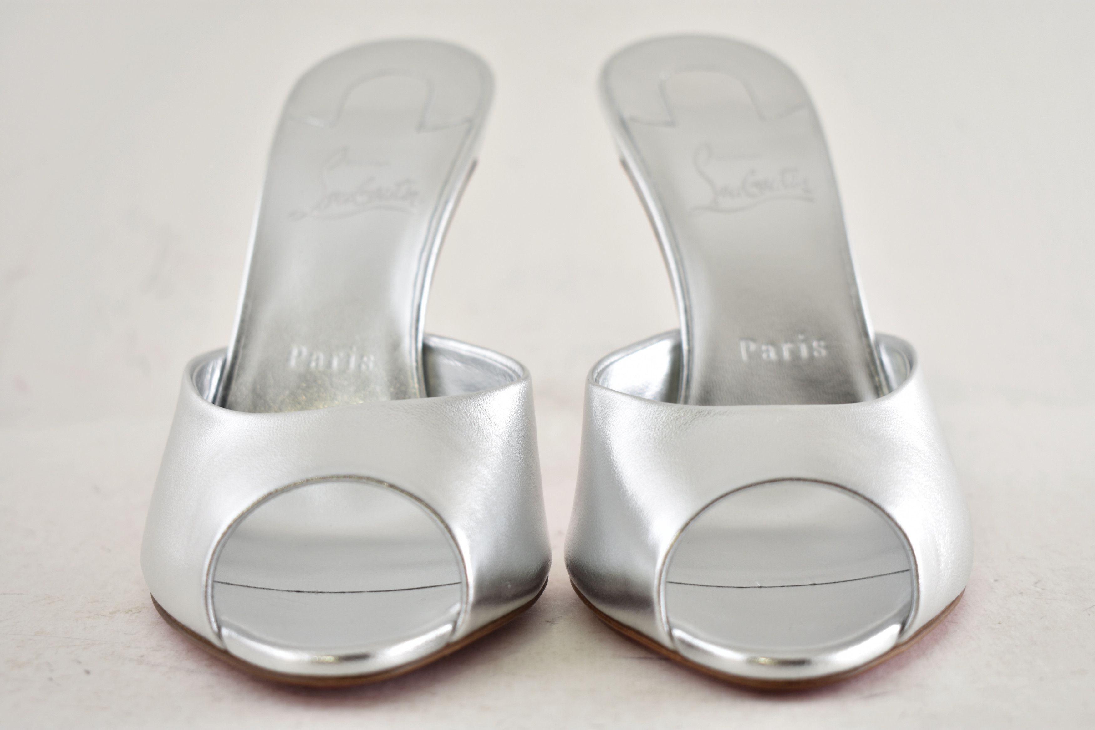 Christian Louboutin Me Dolly 100 Silver Nappa Backless Sandal Mule Heel Pump 39 Size US 9 / IT 39 - 9 Thumbnail