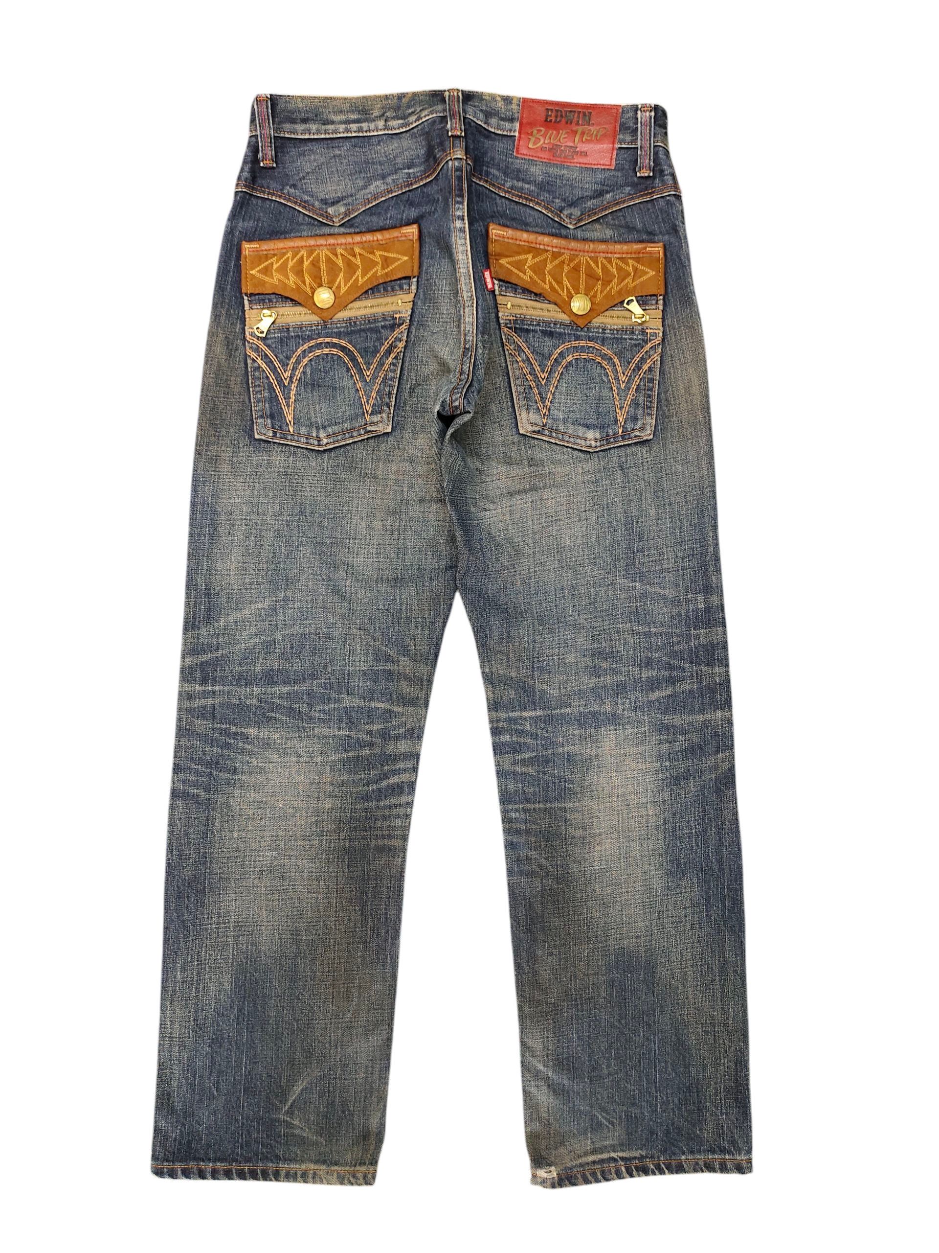Comme des Garcons × Undercover Vintage Edwin Leather Trim Distress Denim Jeans Size US 33 - 1 Thumbnail