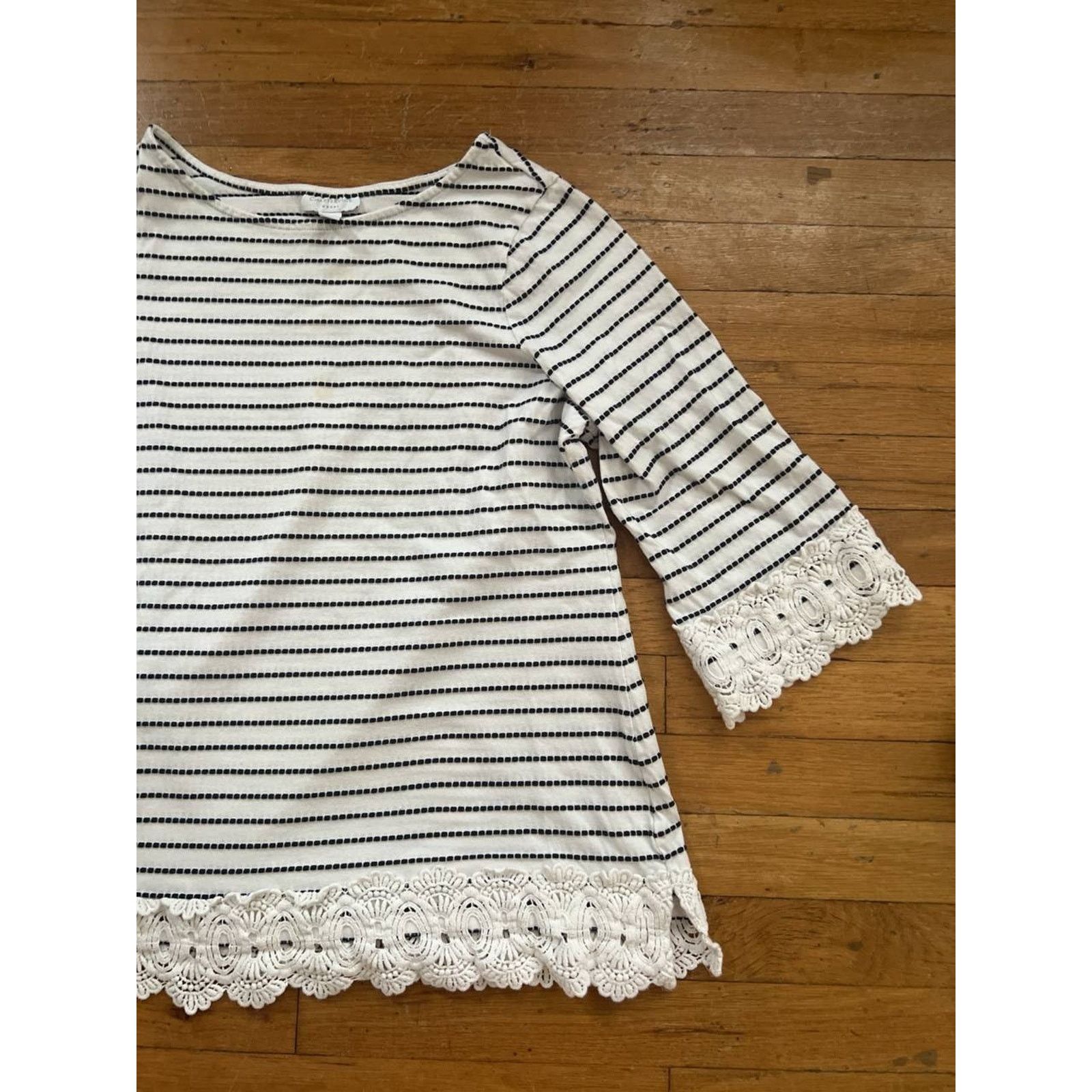 & Other Stories Charter 3/4 Top Cotton Embroidery White/Black 1X A001874 Size 4XL / US 24-26 - 4 Thumbnail