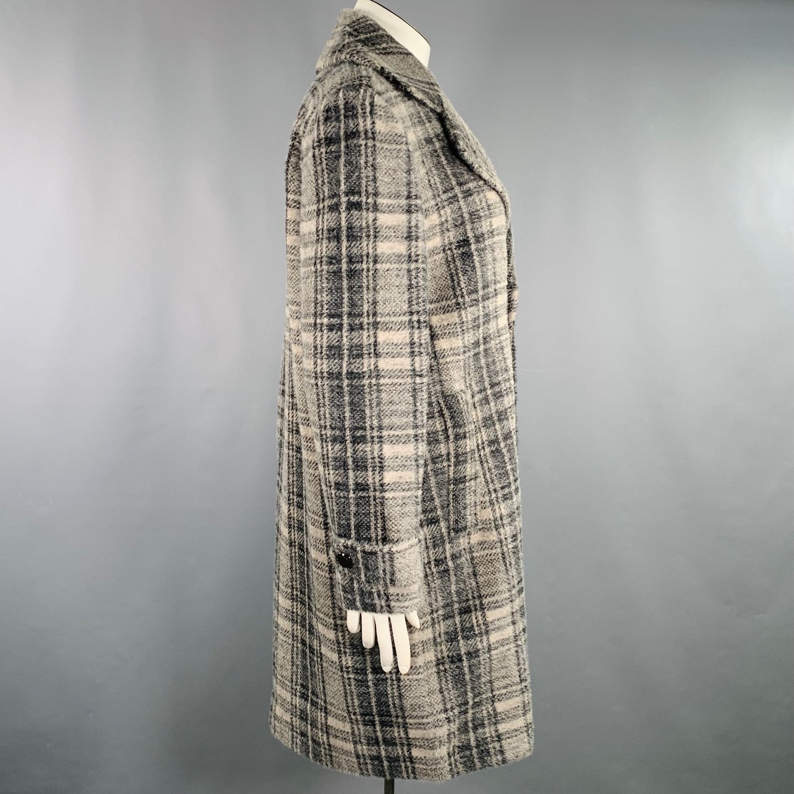 Elie Tahari Grey Black Nylon Blend Plaid Double Breasted Coat Size L / US 10 / IT 46 - 2 Thumbnail
