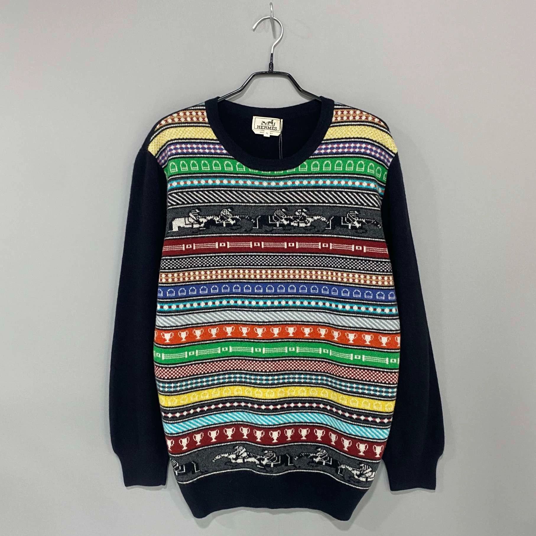 Hermes Striped Floral Carriage Cashmere Sweater - dmc Size US XL / EU 56 / 4 - 1 Thumbnail