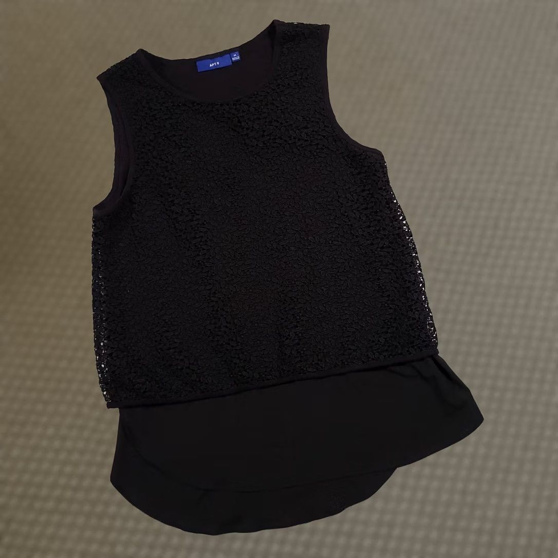 Apt. 9 VINTAGE Apt 9 Shirt Women's Medium Black Crochet Sleeveless Tank Round Hem Size M / US 6-8 / IT 42-44 - 1 Thumbnail