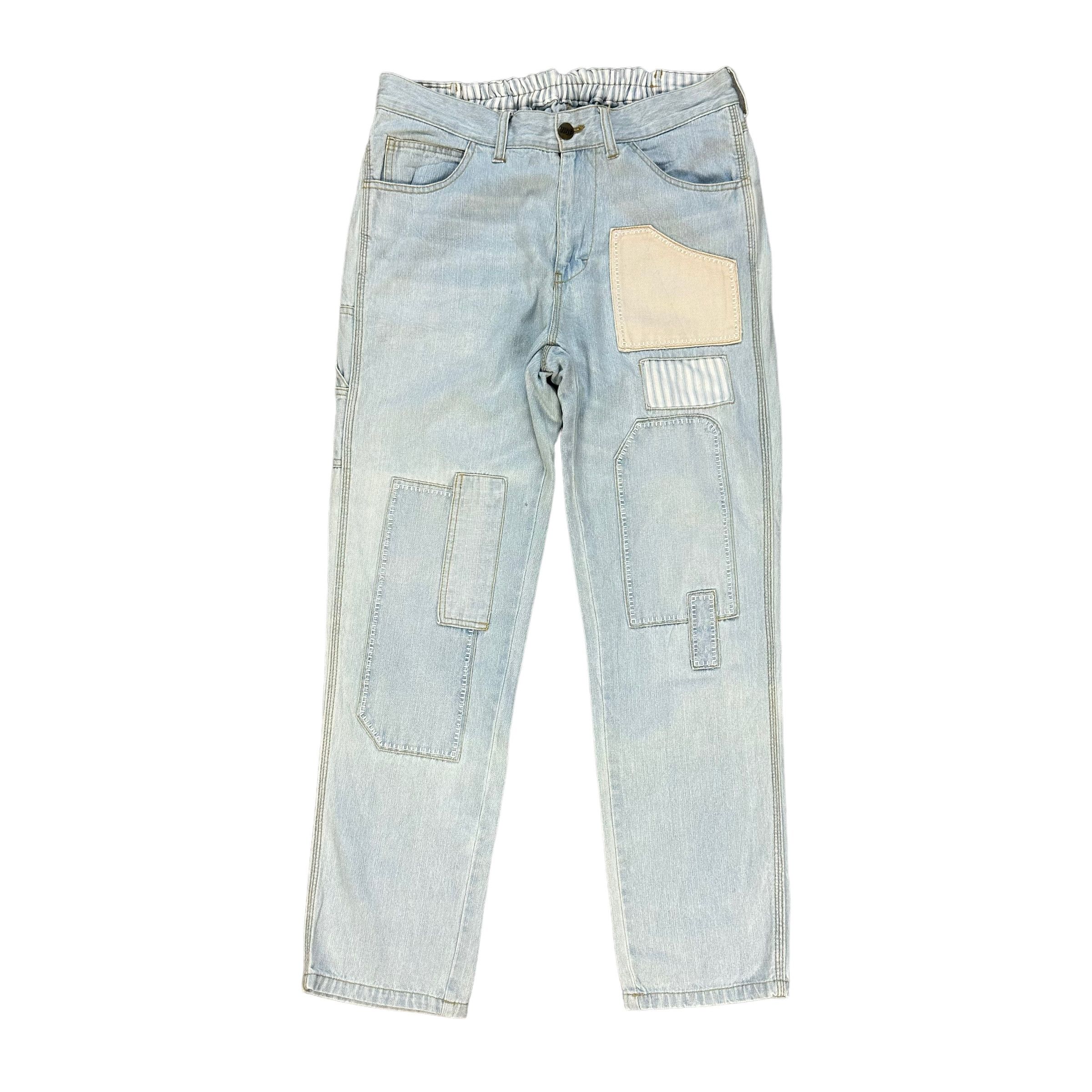 Japanese Brand W CLOSET BORO LIGHT WASH DRAWSTRING DENIM PANTS #8849-031 Size US 33 - 1 Thumbnail