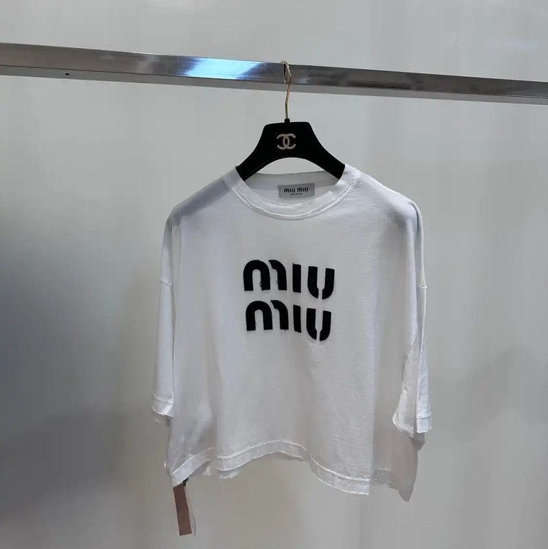 Miu Miu Miu Miu Women's Cotton White T-Shirt 0089 Size S / US 4 / IT 40 - 1 Thumbnail