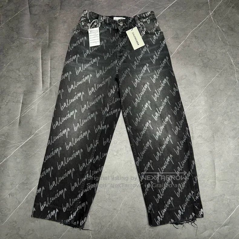 Balenciaga Balenciaga Cursive Letter Logo Bullet Screen Printed Denim Size US 27 - 1 Thumbnail