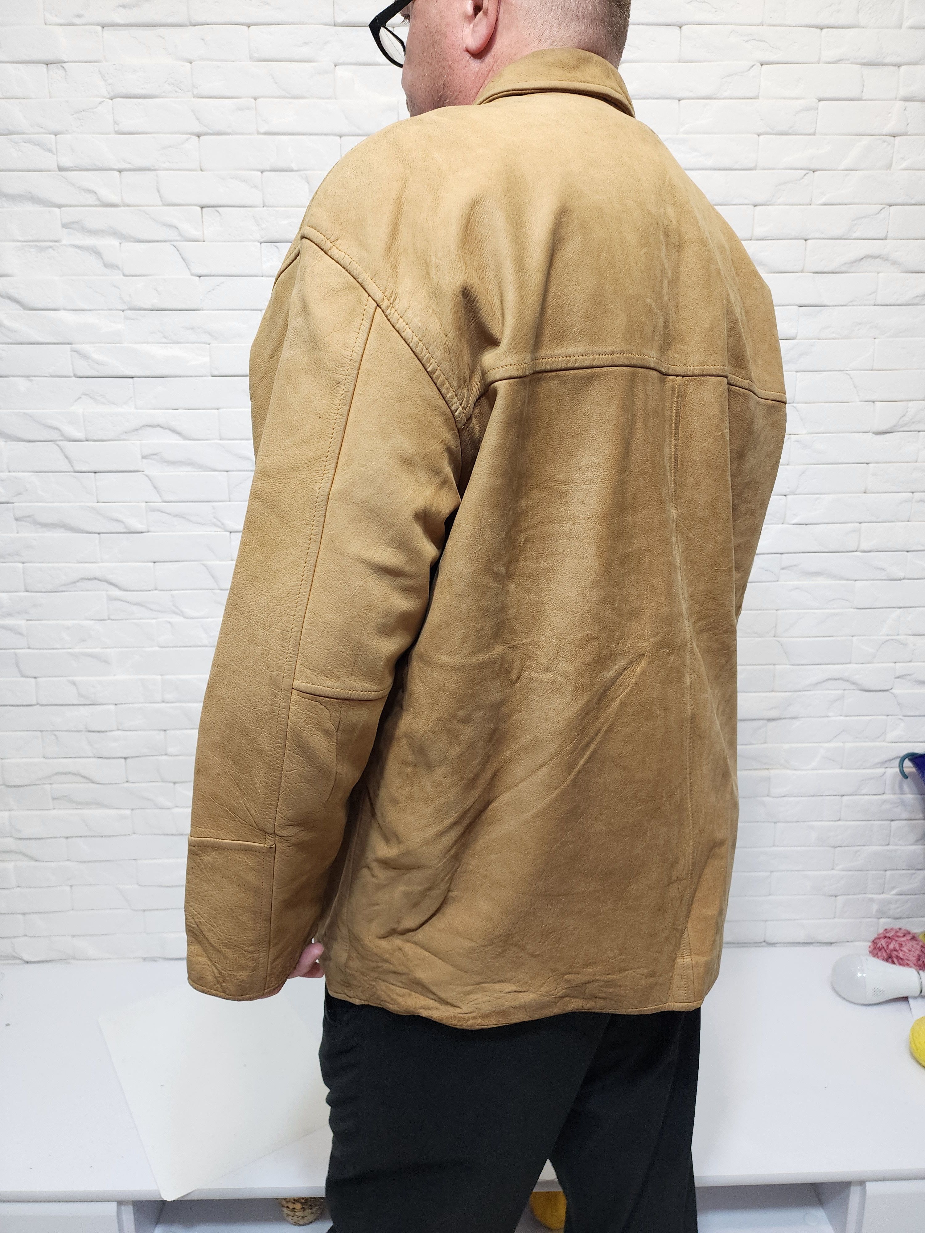 Genuine Leather Men's Brown Leather Jacket: Button Front, Size US XL / EU 56 / 4 - 4 Thumbnail