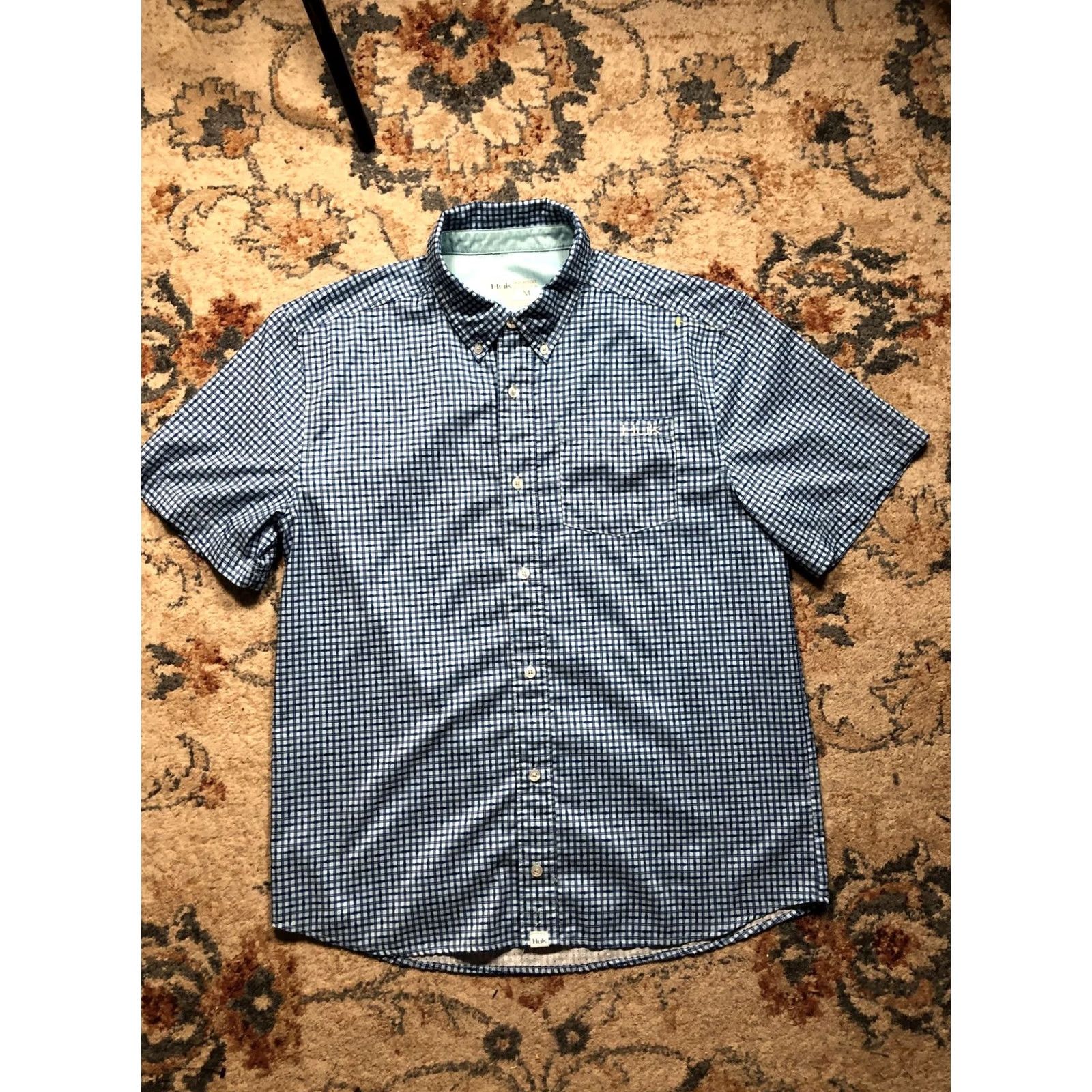 Vintage Huk Shirt Mens Medium Blue Check Short Sleeve Button Front Fishing Performance Size US M / EU 48-50 / 2 - 2 Thumbnail