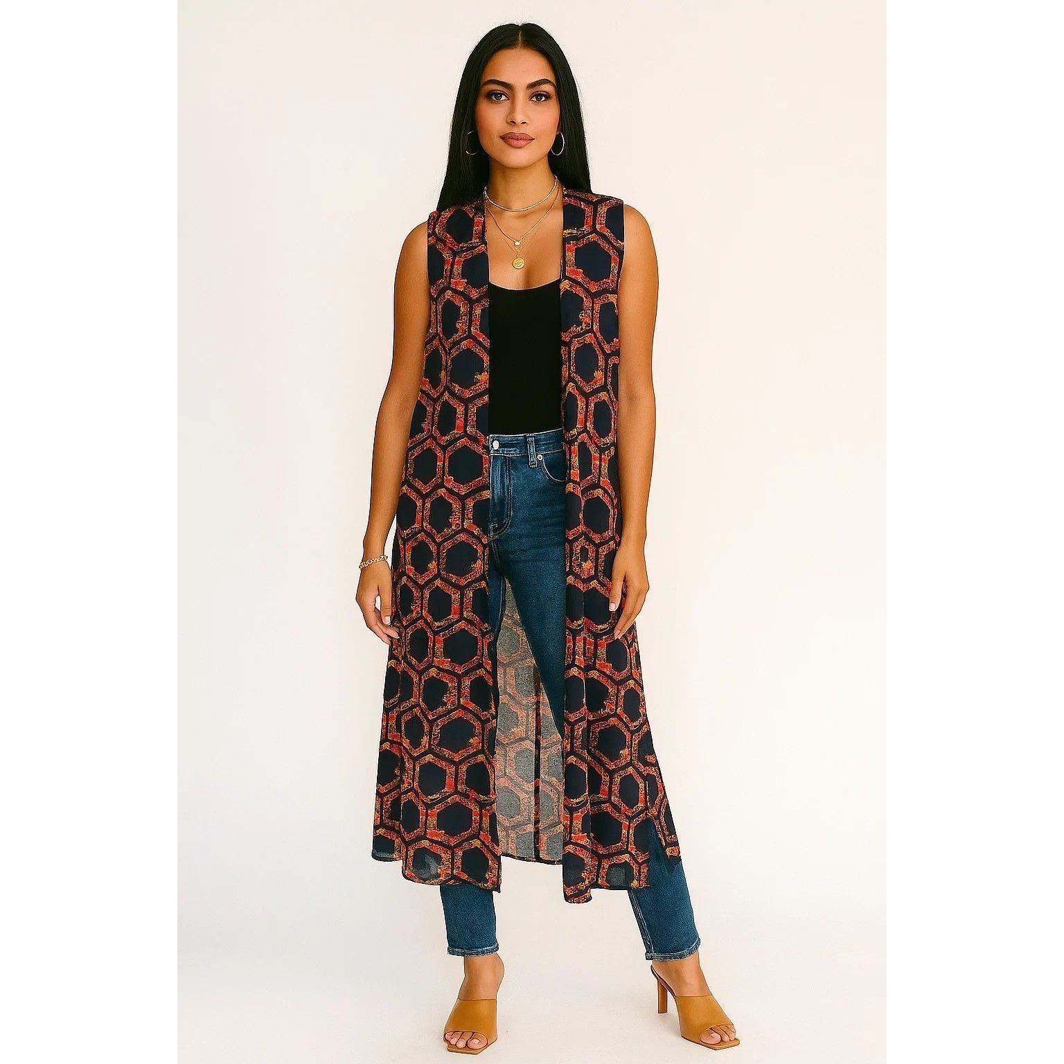 Other Lularoe Joy Split Seam Duster Vest Medium Hexagon Floral Pri Size M / US 6-8 / IT 42-44 - 2 Thumbnail