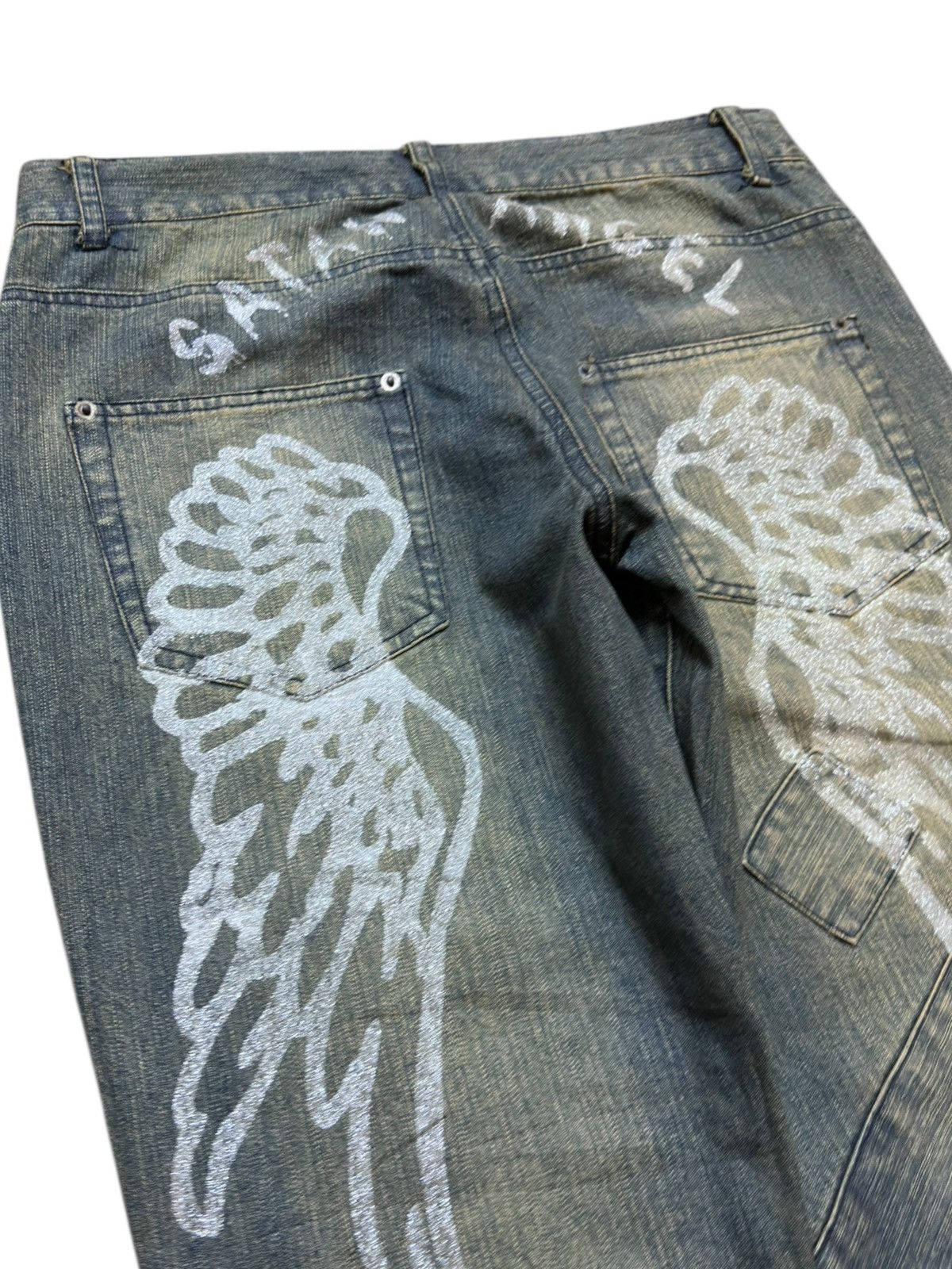 If Six Was Nine Vintage Lav Flare Satan Angel Printed Mudwash Denim Size US 33 - 1 Thumbnail