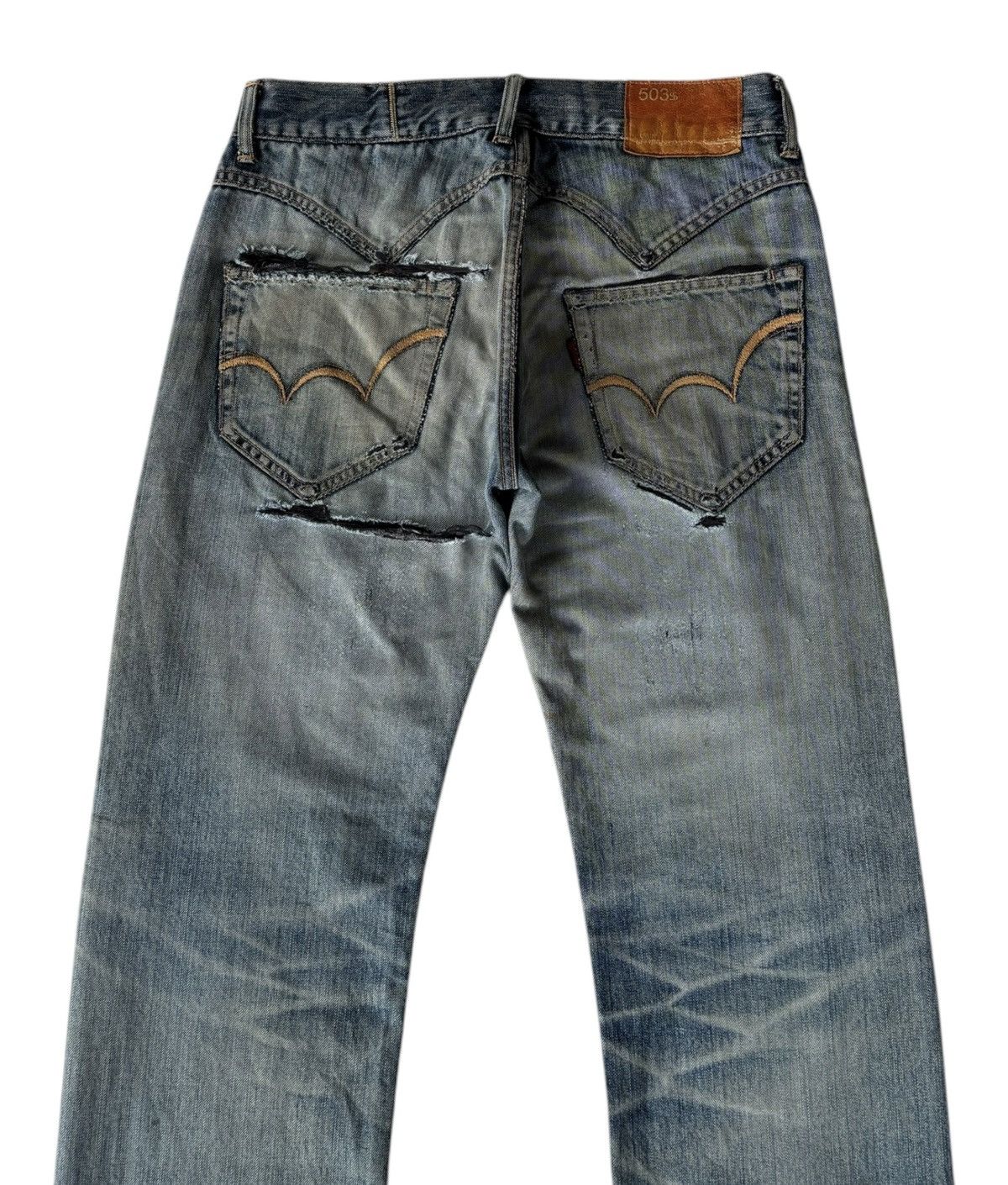 Kapital THRASHED🔥EDWIN 503SS RIPPED MUD DISTRESSED DENIM JEANS Size US 34 / EU 50 - 6 Thumbnail