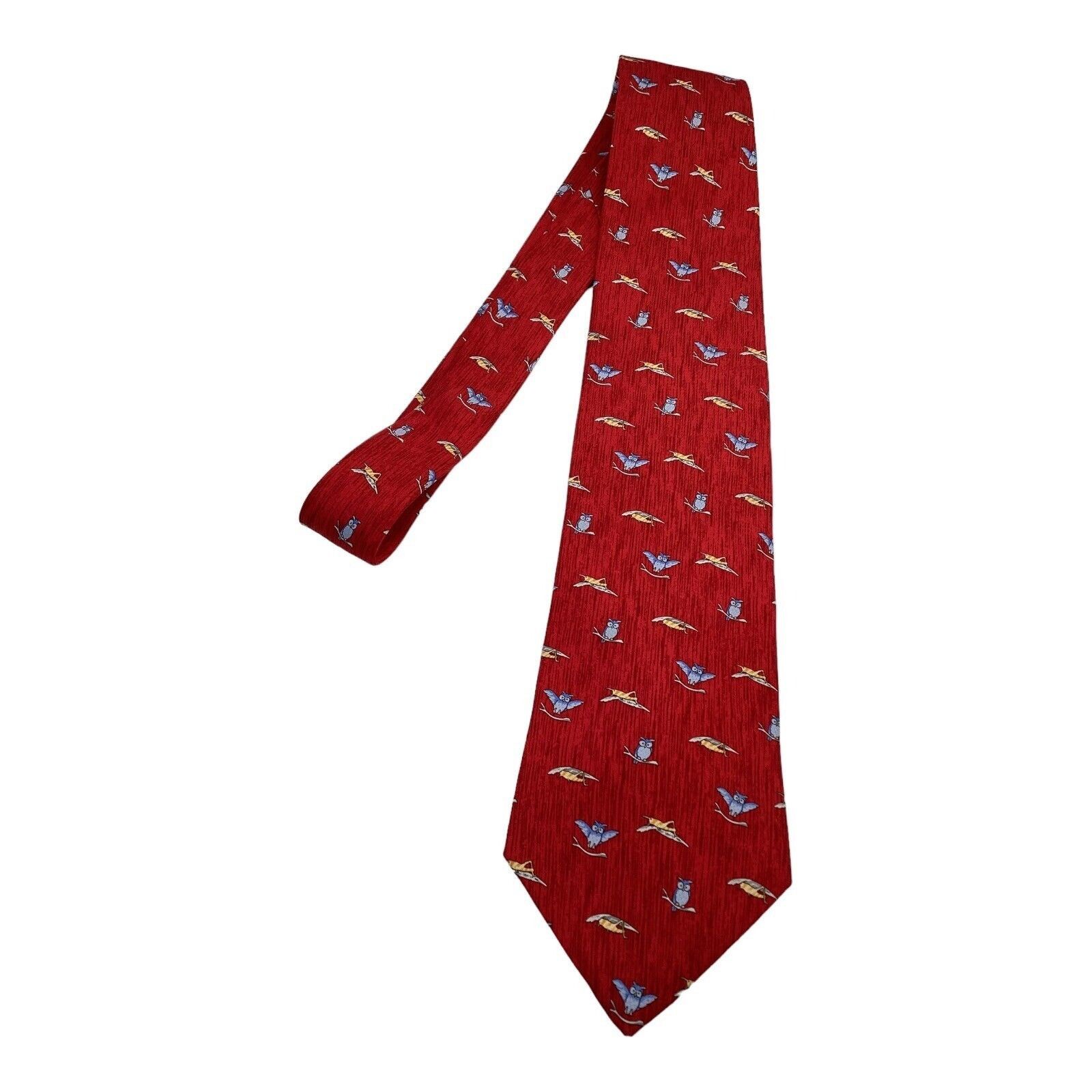Thomas Pink THOMAS PINK Red Owl & Locust Print Luxury Designer Silk Tie Size ONE SIZE - 5 Thumbnail