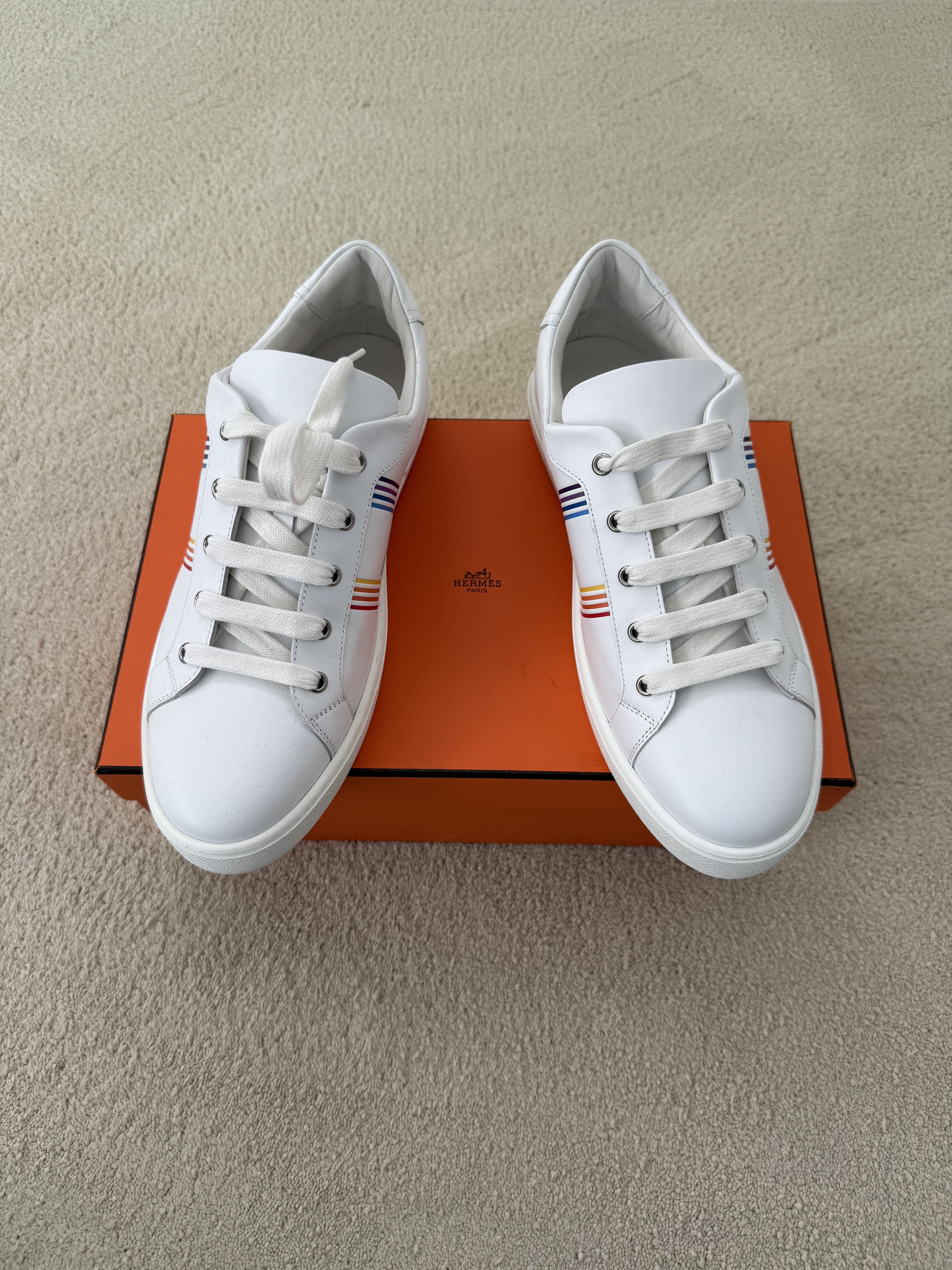 Hermes Hermes Mens New White w/Multcolor H Leather Sneakers Size US 10.5 / EU 43-44 - 5 Thumbnail