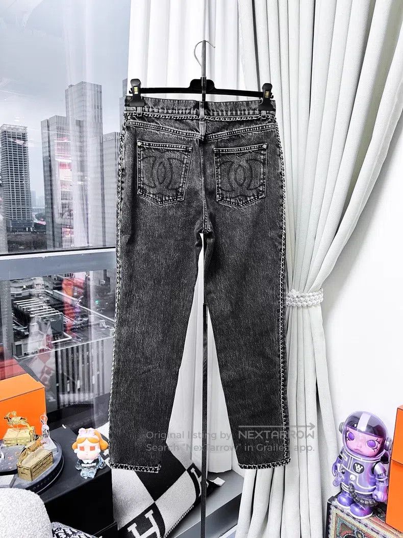 Chanel Chanel Smoke gray leather chain logo jeans Size 25" / US 0 / IT 36 - 2 Thumbnail