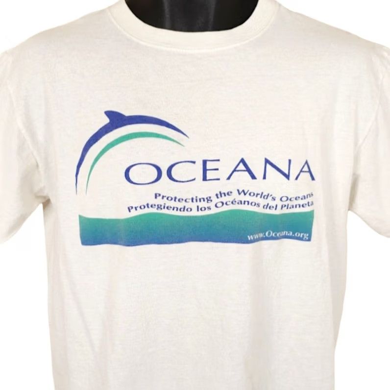 Anvil VINTAGE Oceana T Shirt Mens Size Medium White Y2K Conservation Protecting Ocean Shirt Mens White Ocean Life 90s Boys Girls Size US M / EU 48-50 / 2 - 2 Thumbnail