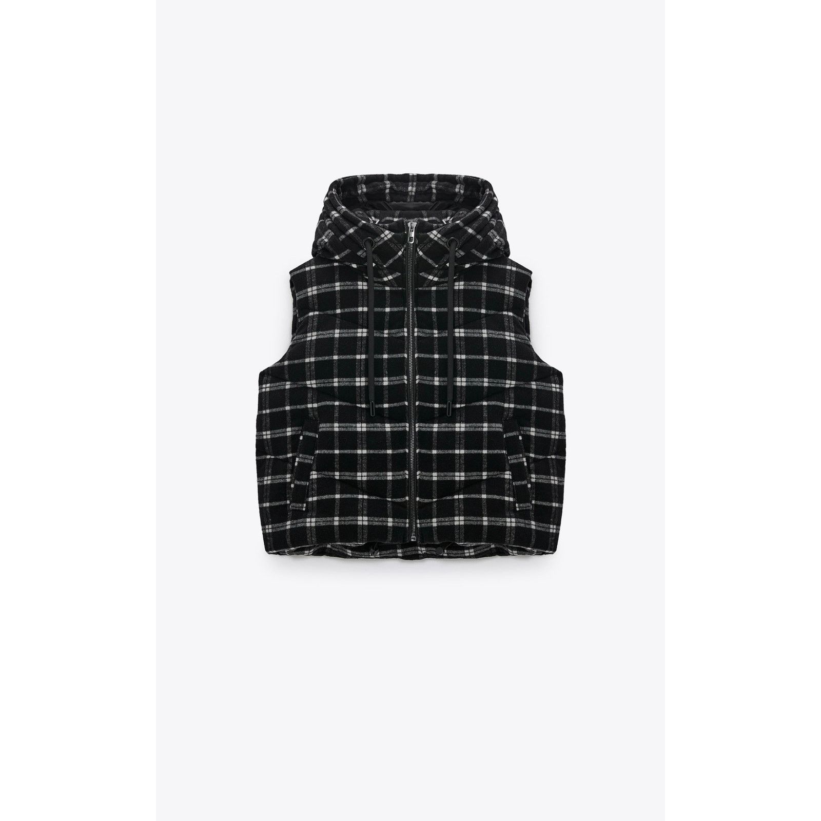 Zara Zara plaid quilted vest ecru/black Size XS / US 0-2 / IT 36-38 - 14 Thumbnail