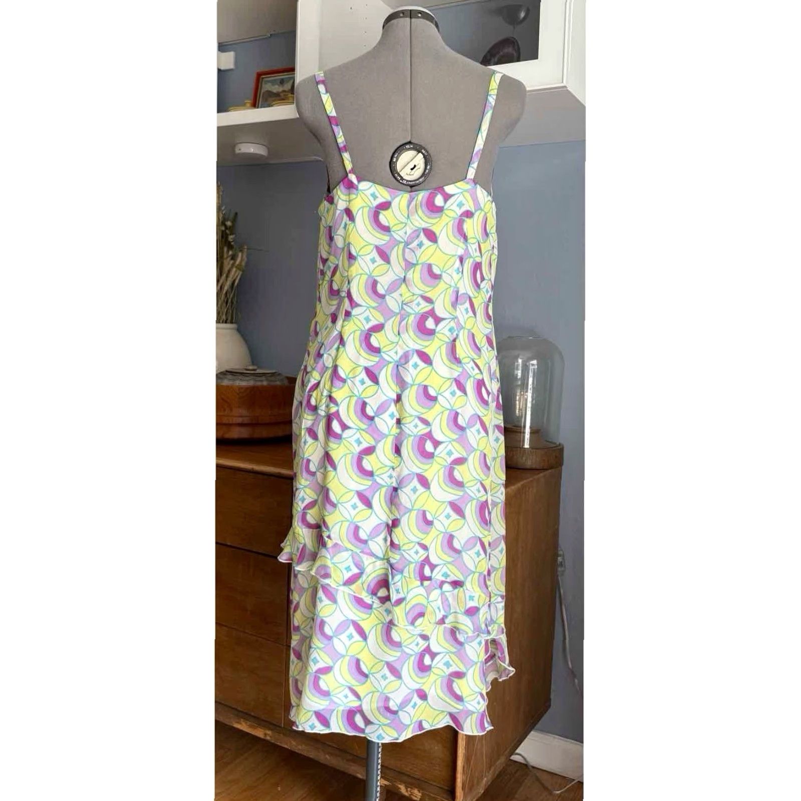 Johnny Was VINTAGE Johnny Was Dress Geometric Silk Midi Ruffled Layer Y2K Bohemian L Womens Size L / US 10 / IT 46 - 5 Thumbnail