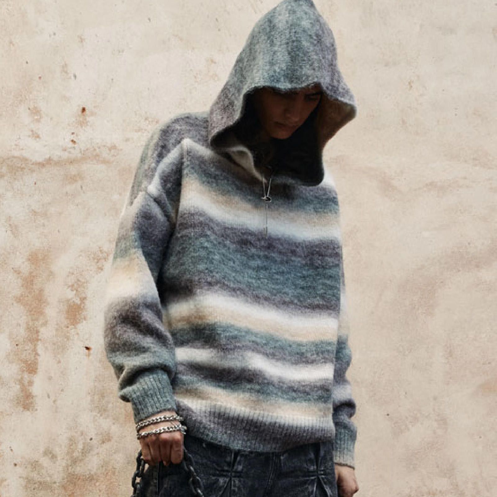 Other Spectrum Gradient-Stripe Knitted Hoodie - Wool Blend Size US M / EU 48-50 / 2 - 2 Thumbnail