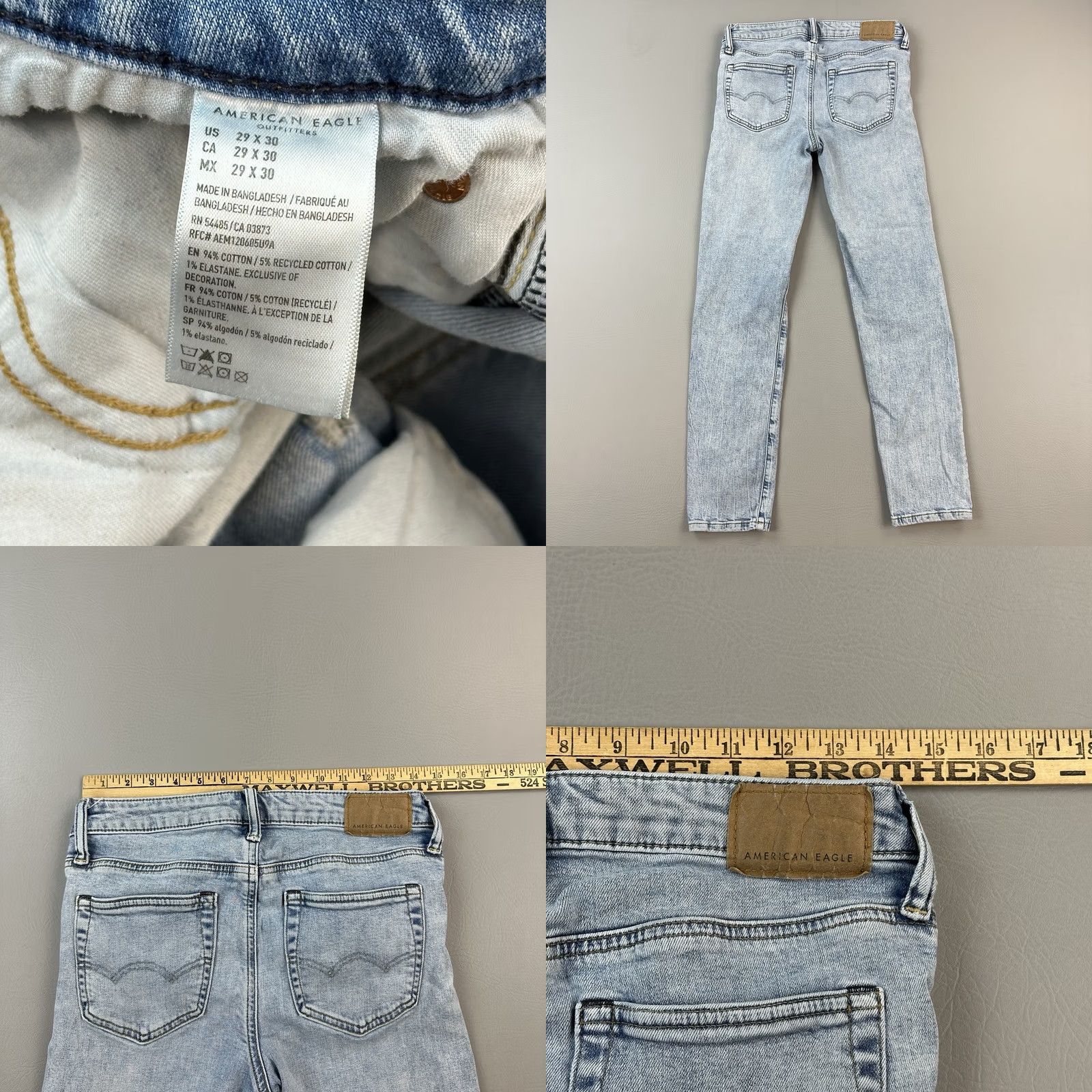 American Eagle Outfitters American Eagle Jeans Mens 29x30 29x29 Distressed Skinny AirFlex Stretch Casual Shirt Size US 29 - 8 Thumbnail