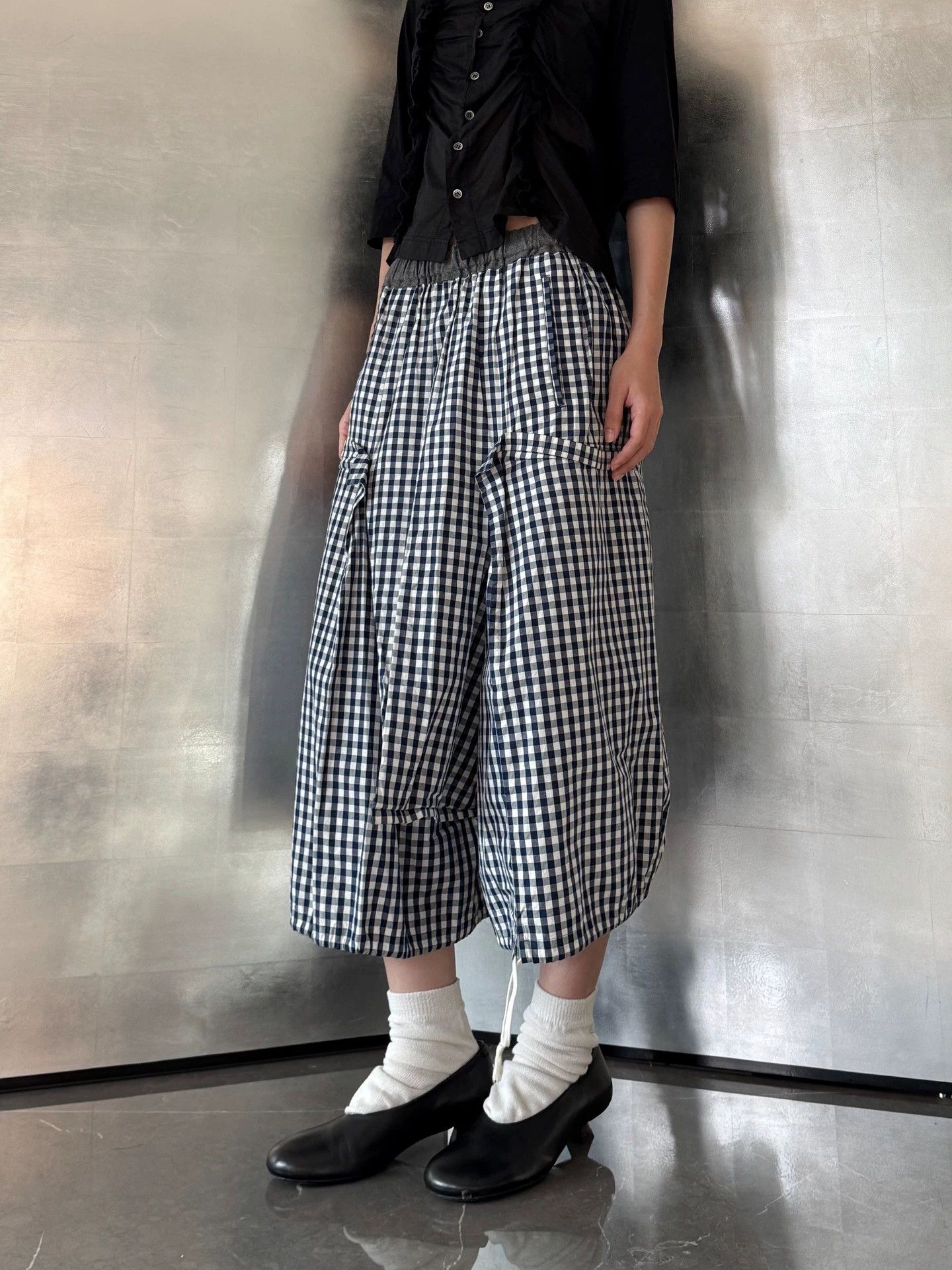 Comme des Garcons Women's CDG AD2007 Navy Checkered Elastic Waist Harem Pants Size 25" / US 0 / IT 36 - 6 Thumbnail