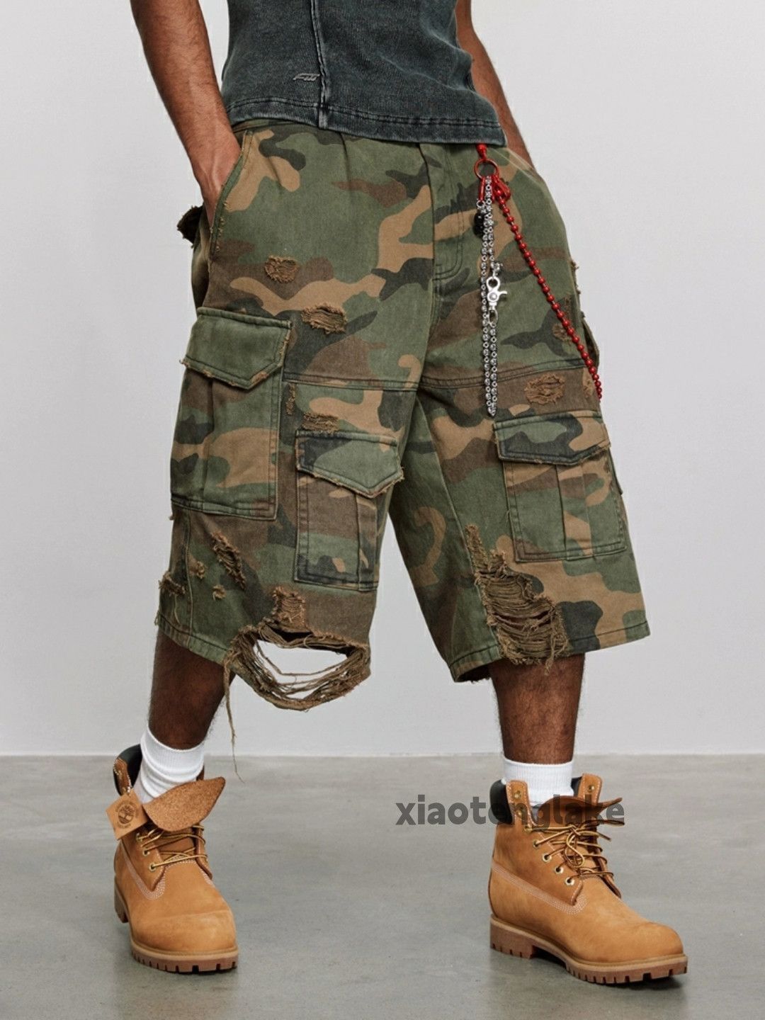 Designer Unisex outdoor utility ripped damaged hiphop camo shorts Size US 32 / EU 48 - 5 Thumbnail